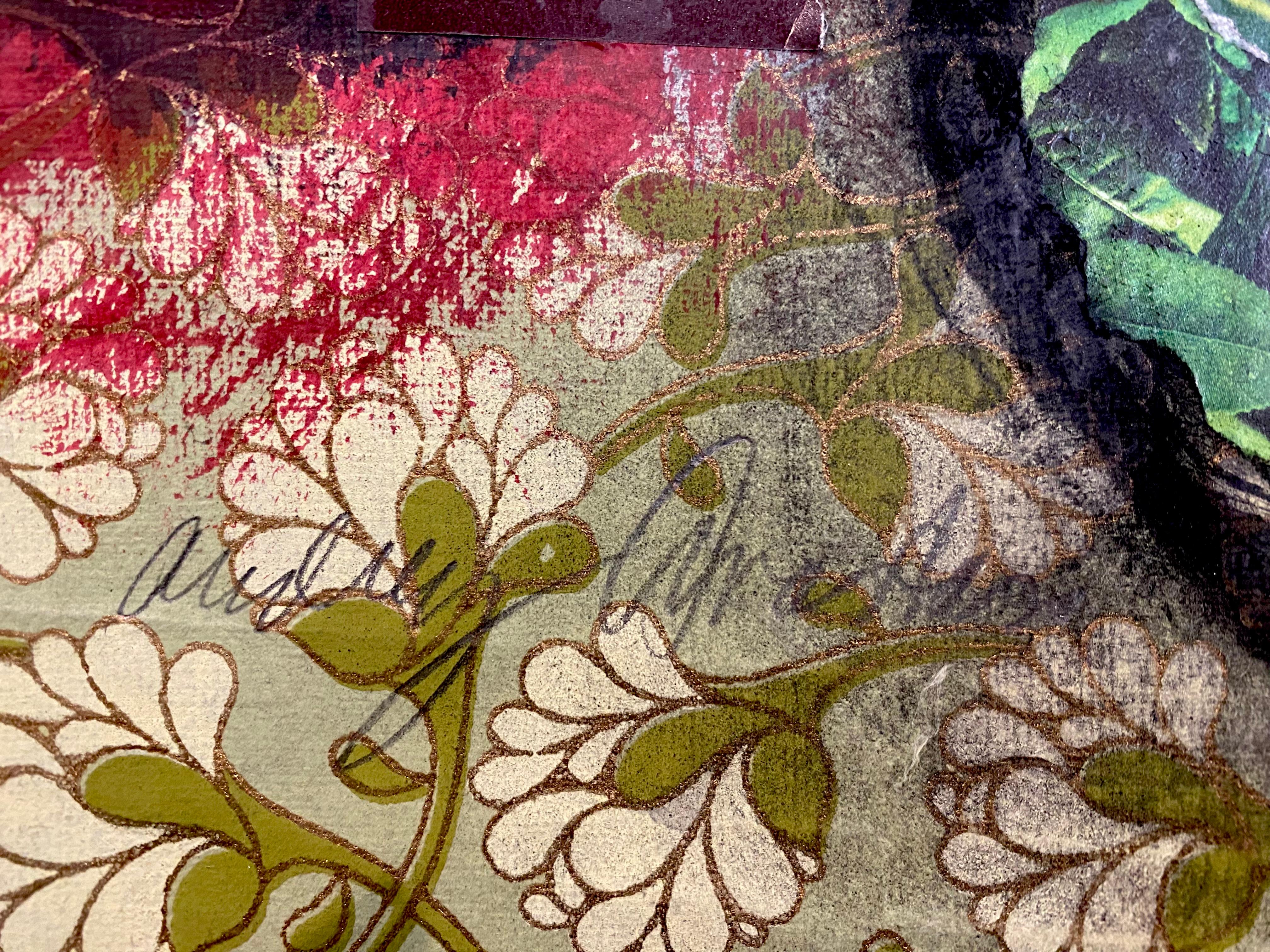 Flores carnívoras, rojas collage patrón floral naturaleza desnuda abstracta en venta 4
