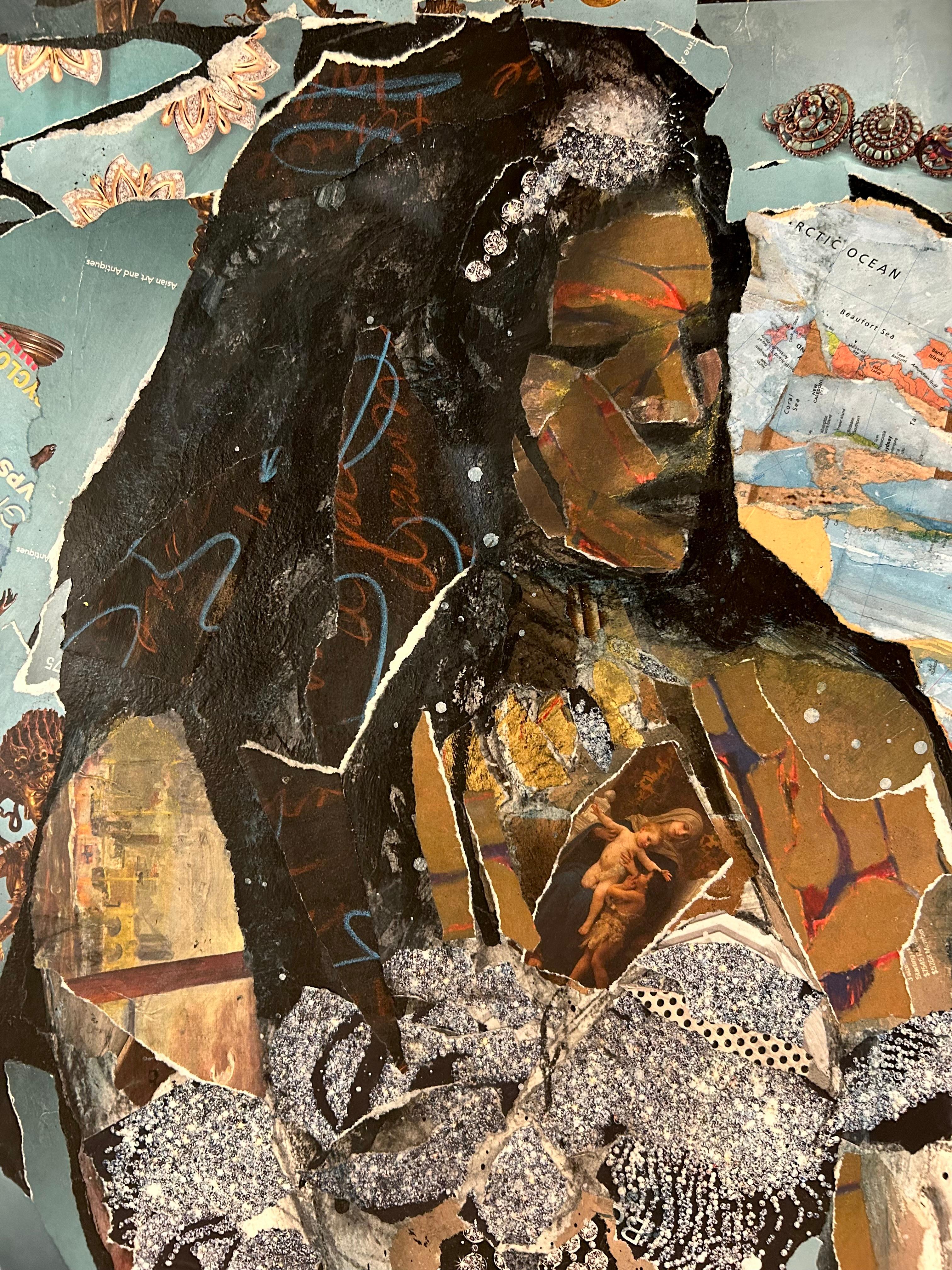 Diadema, disegno e collage di donna danzatrice del ventre, Jewell - Art Contemporaneo di Audrey Anastasi