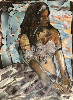 Diadem, drawing and collage of female belly dancer, jewels