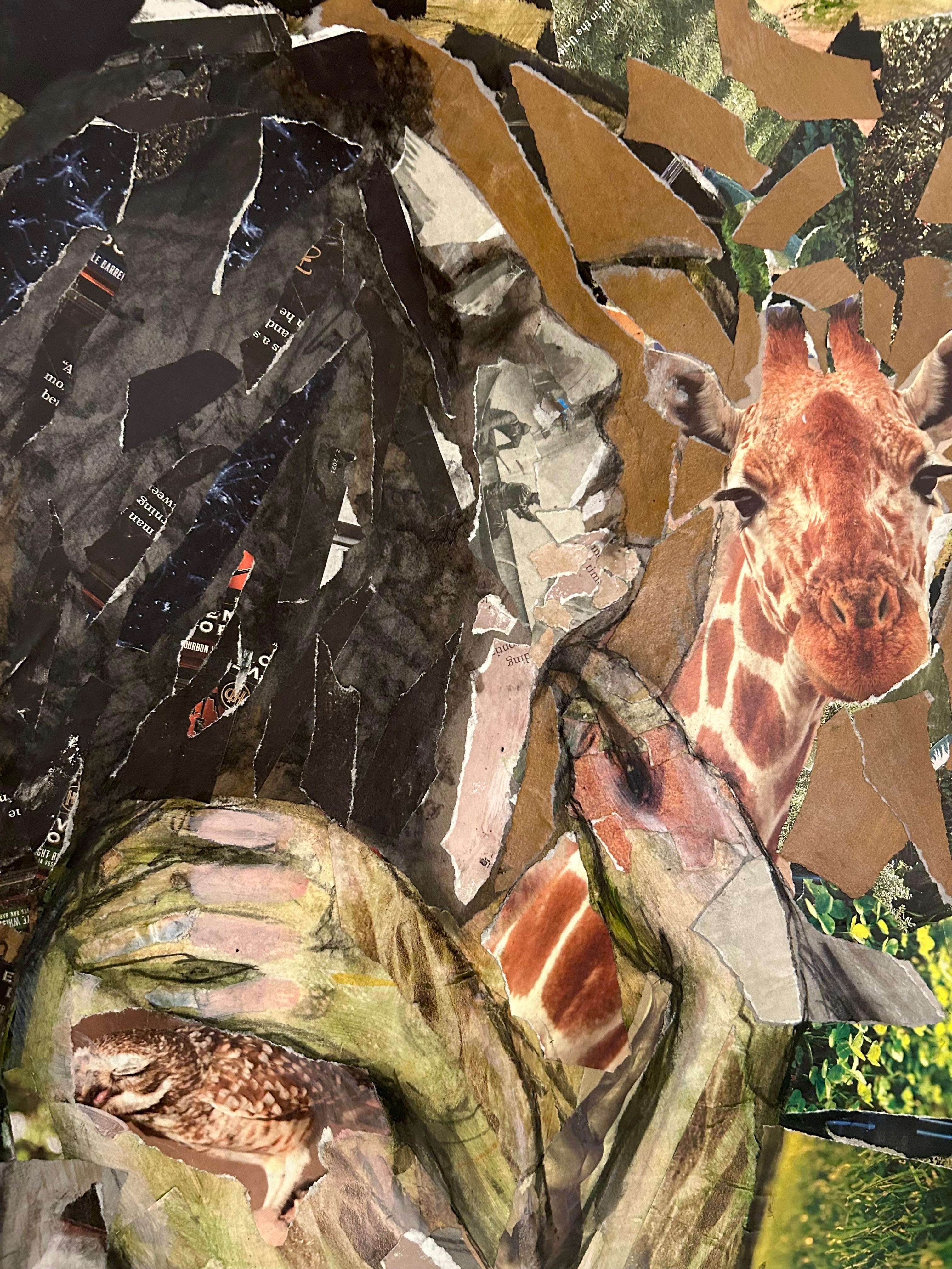Eve, femme, nature, animaux girafe éléphant - Modernisme américain Mixed Media Art par Audrey Anastasi