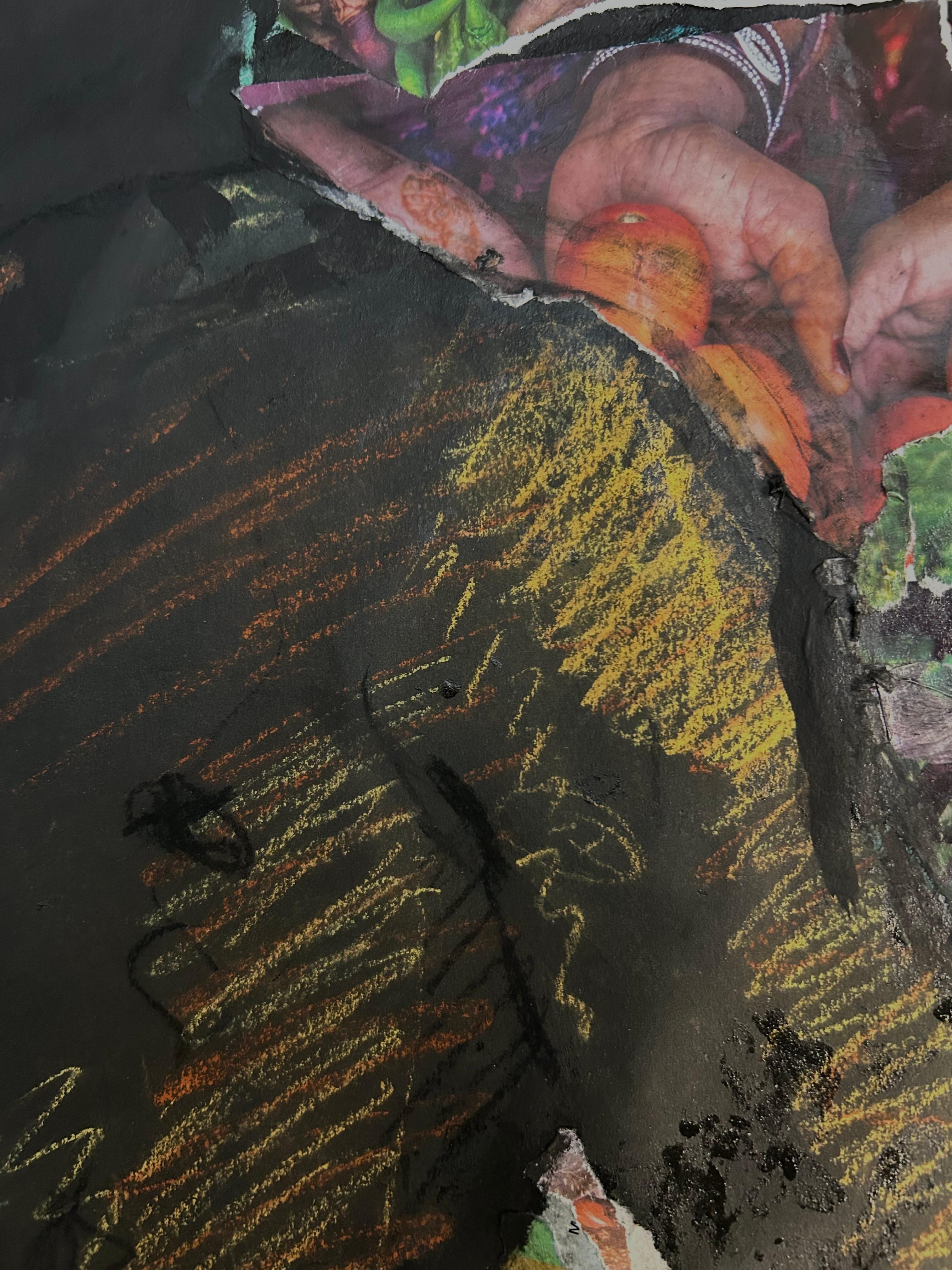 Danseur, figure nue noire avec collage coloré - Modernisme américain Mixed Media Art par Audrey Anastasi