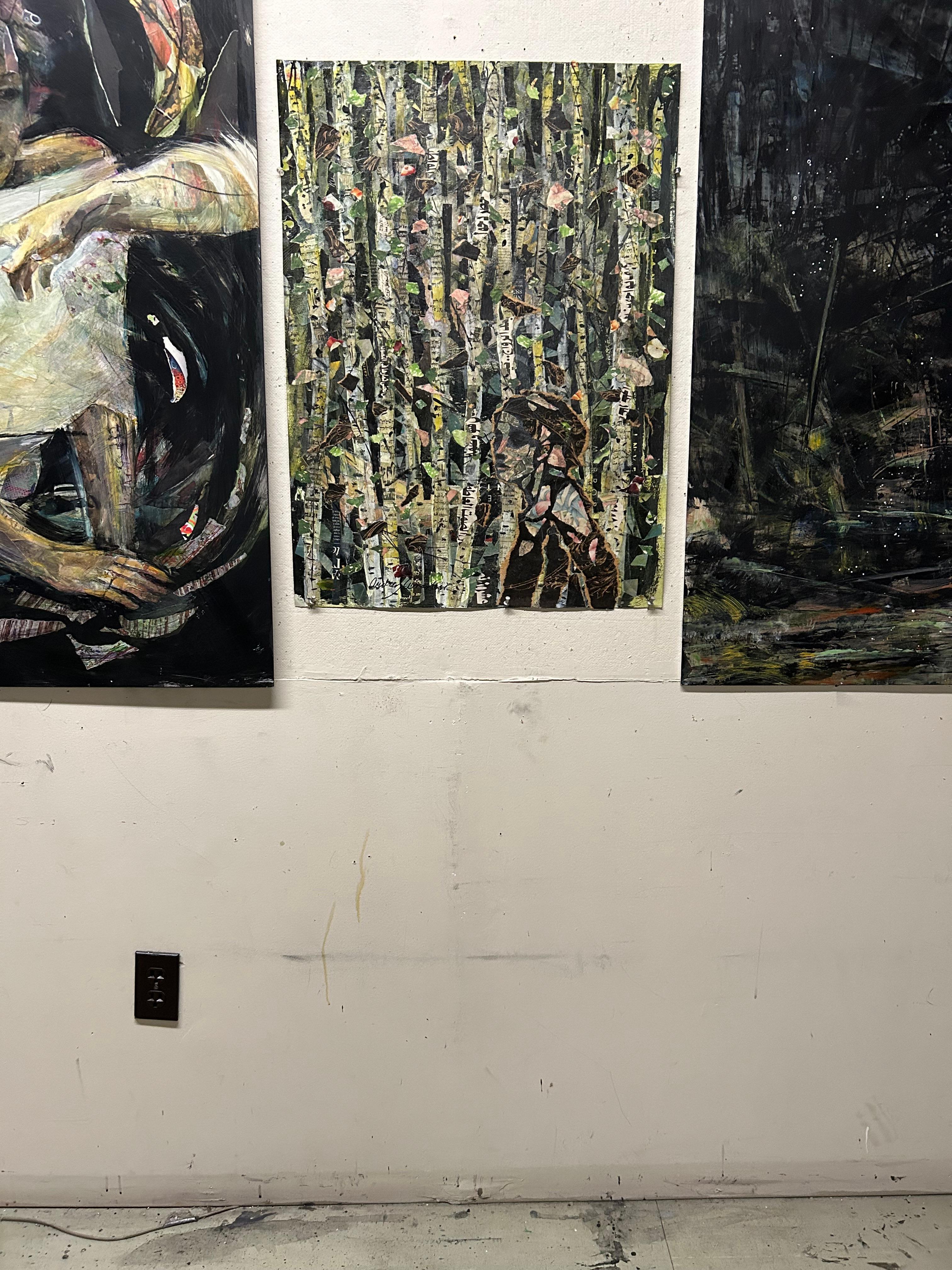 Foresta persiana, motivi scuri, betulle figura femminile scrittura araba testo in vendita 1
