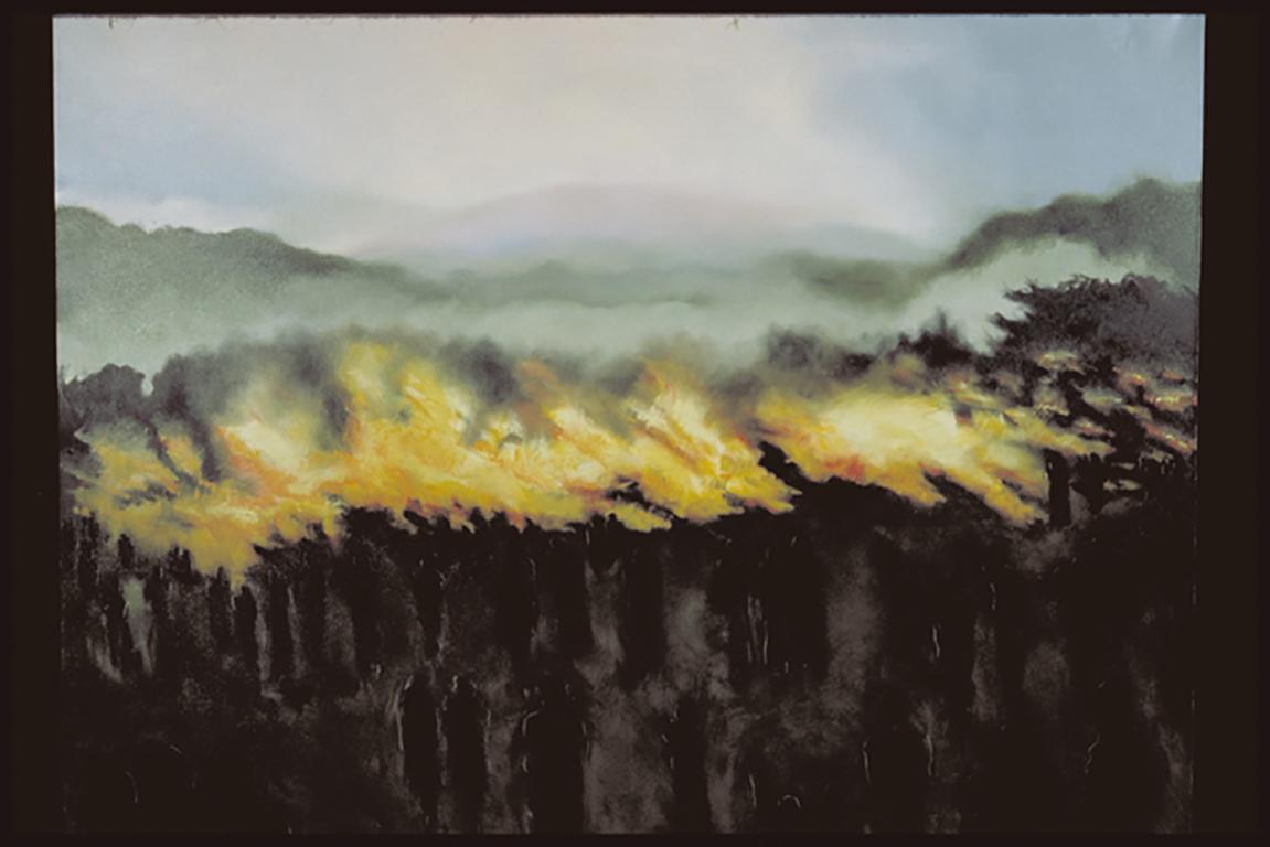 Etna, oil on canvas figures watching volcano, Italian landscape atmospheric