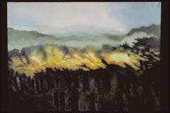 Etna, oil on canvas figures watching volcano, Italian landscape atmospheric