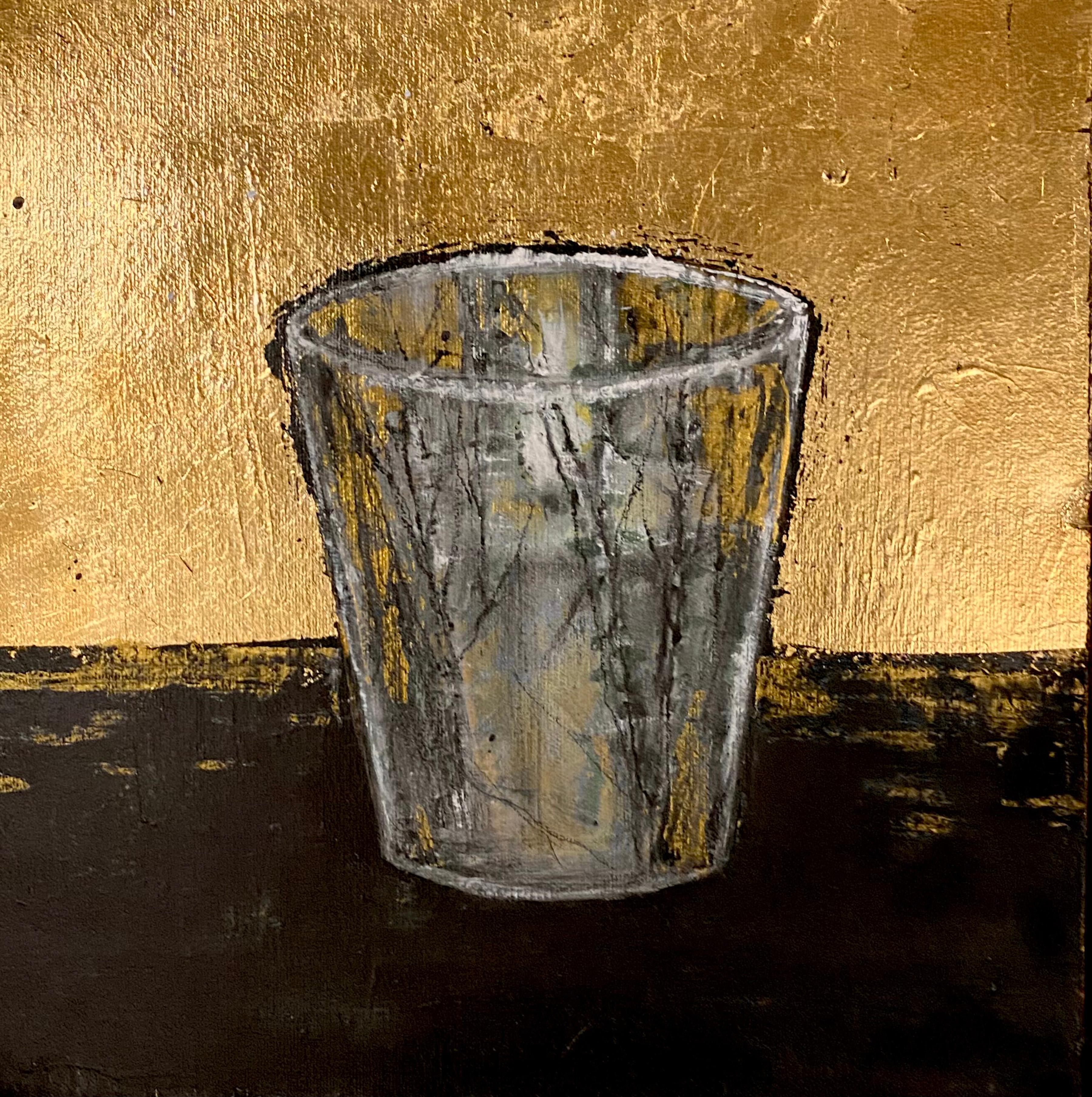 Audrey Anastasi Still-Life Painting – Memorial, Yahrzeit-Kerzenleuchter, Blattgold, Bäume