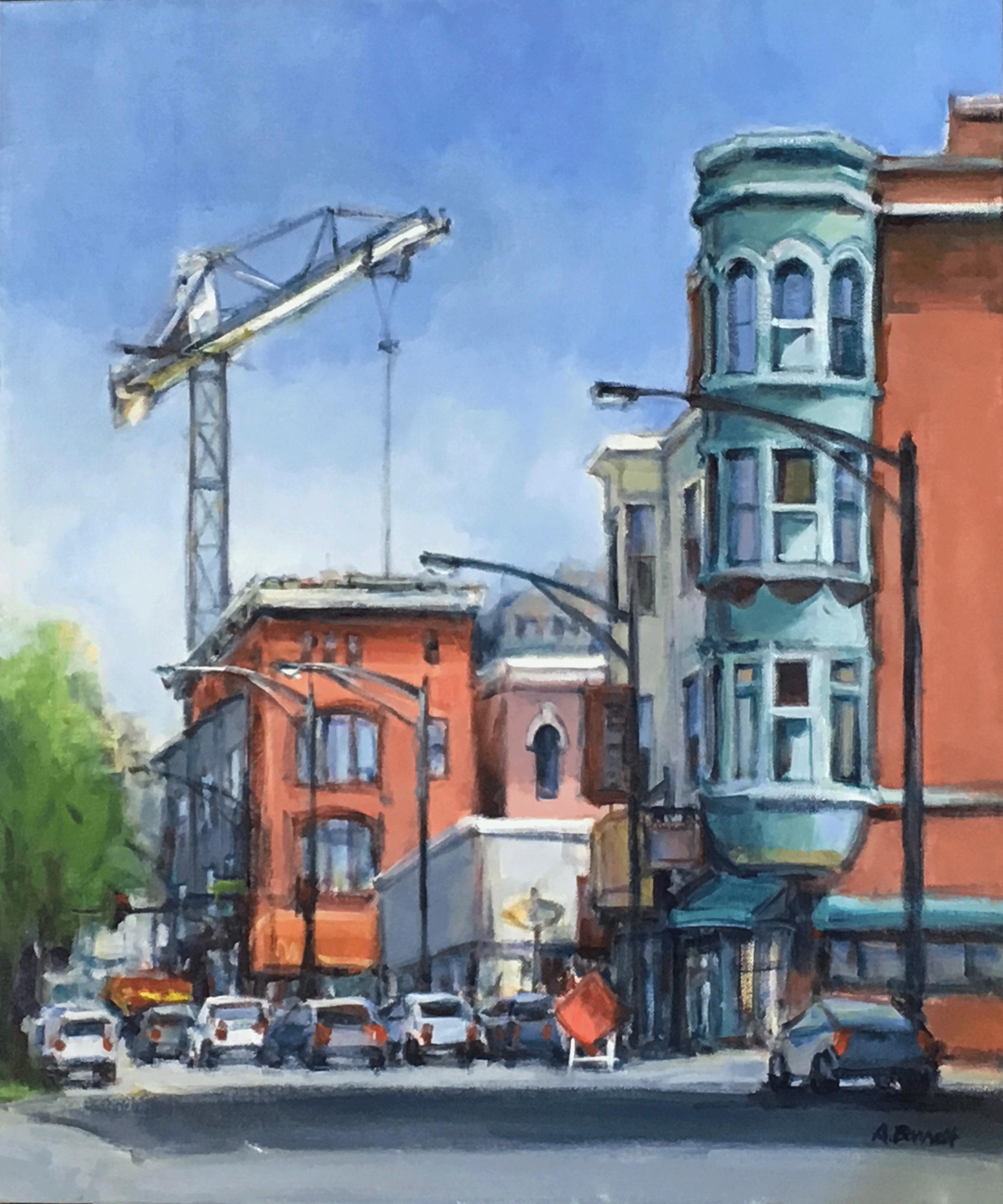 Audrey Barrett Landscape Painting - RISING OLD TOWN
