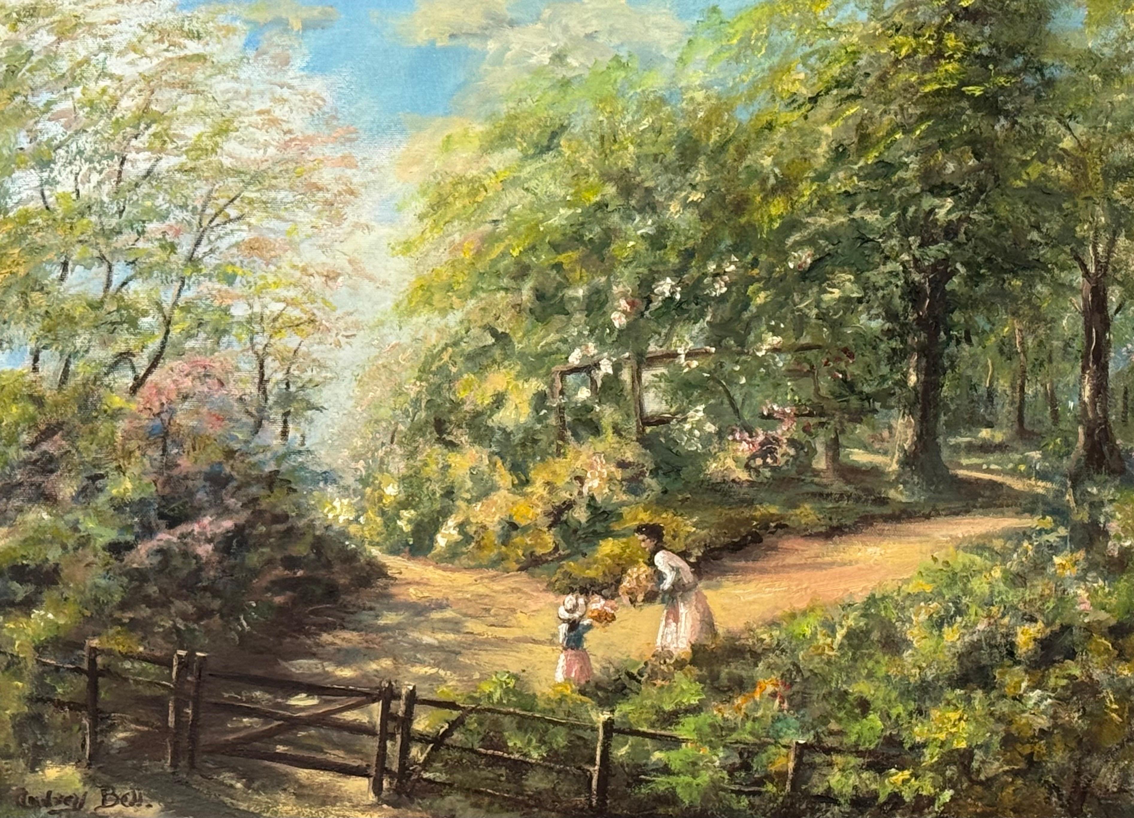 Madre & Child recogiendo flores silvestres en el campo de Irlanda por un artista irlandés 6