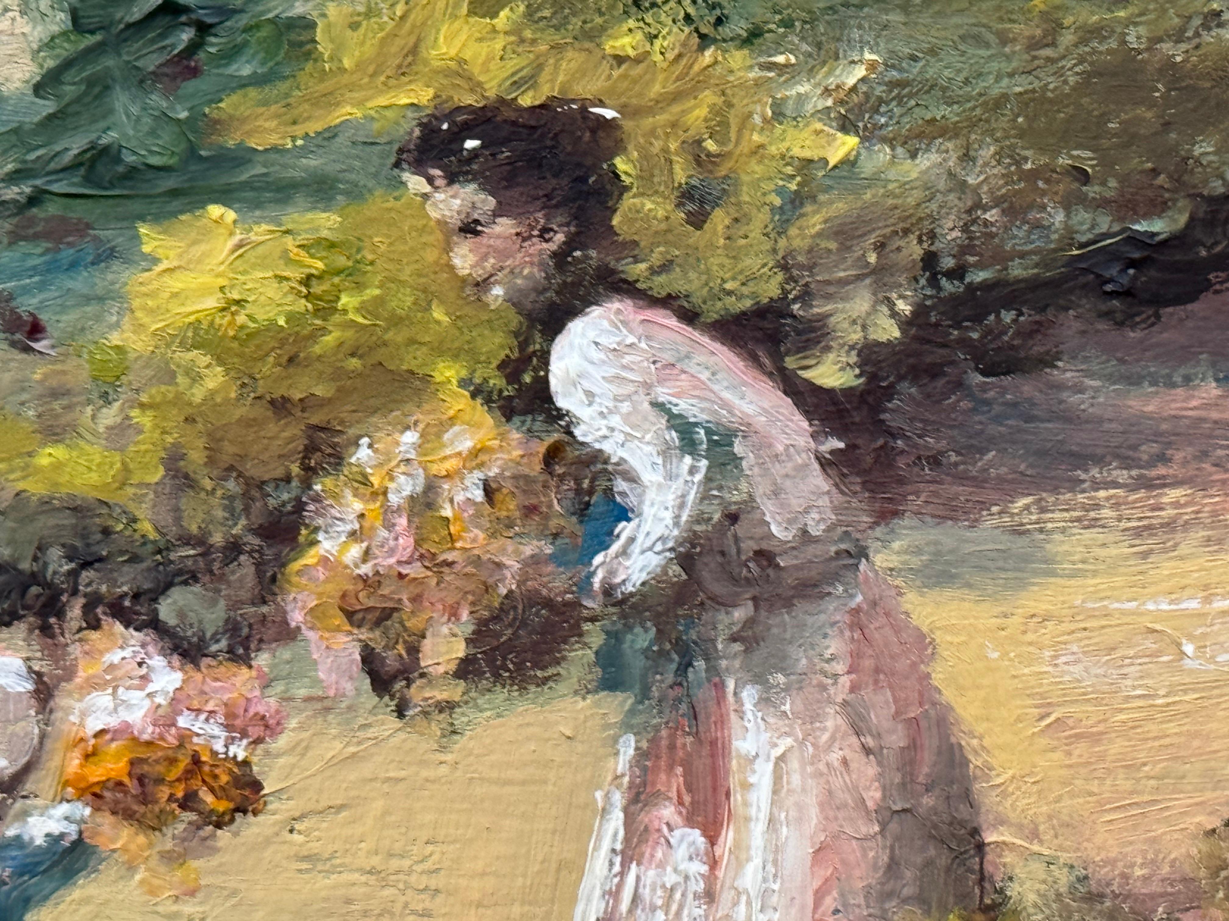 Madre & Child recogiendo flores silvestres en el campo de Irlanda por un artista irlandés 7