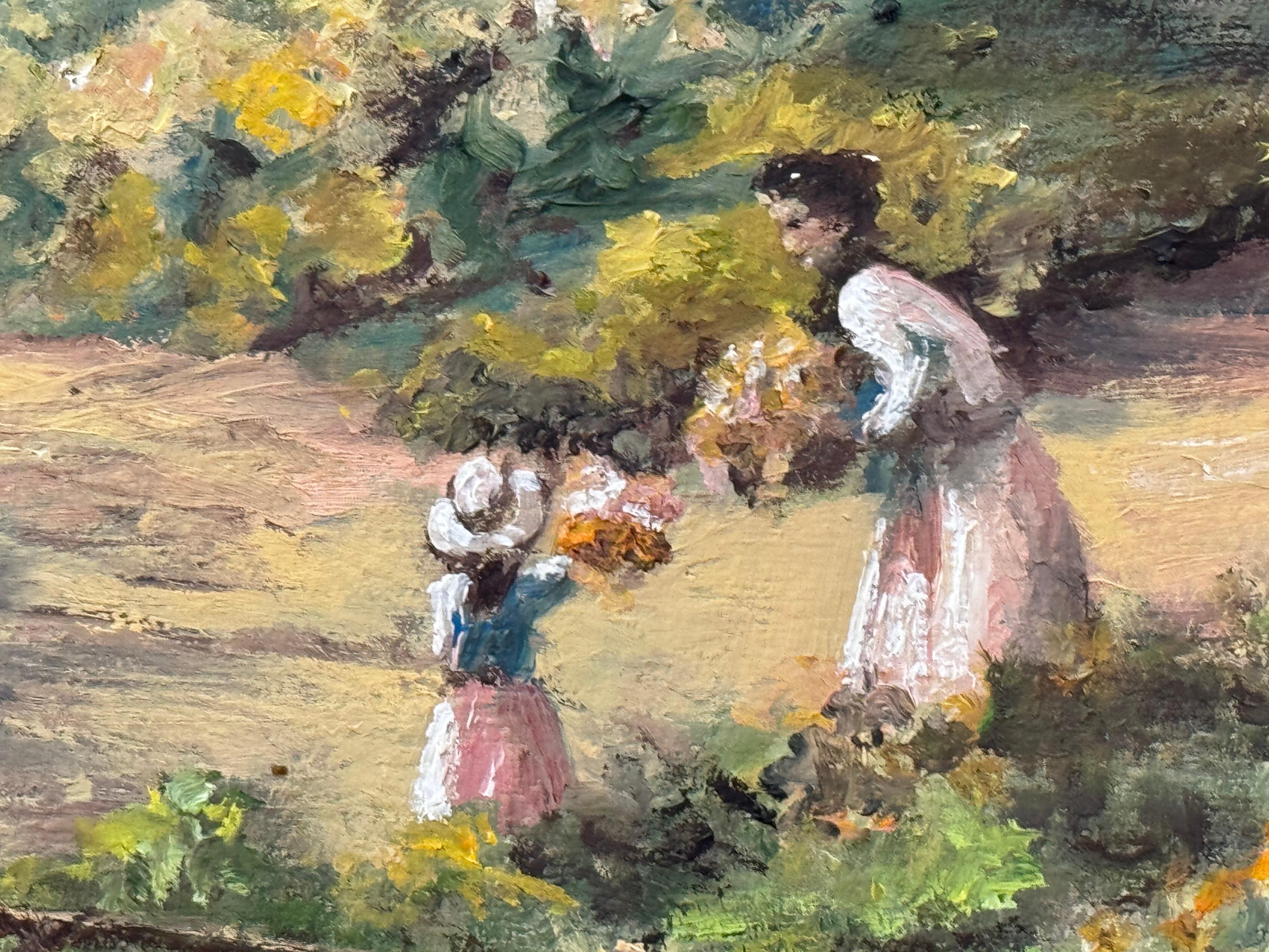Madre & Child recogiendo flores silvestres en el campo de Irlanda por un artista irlandés 12