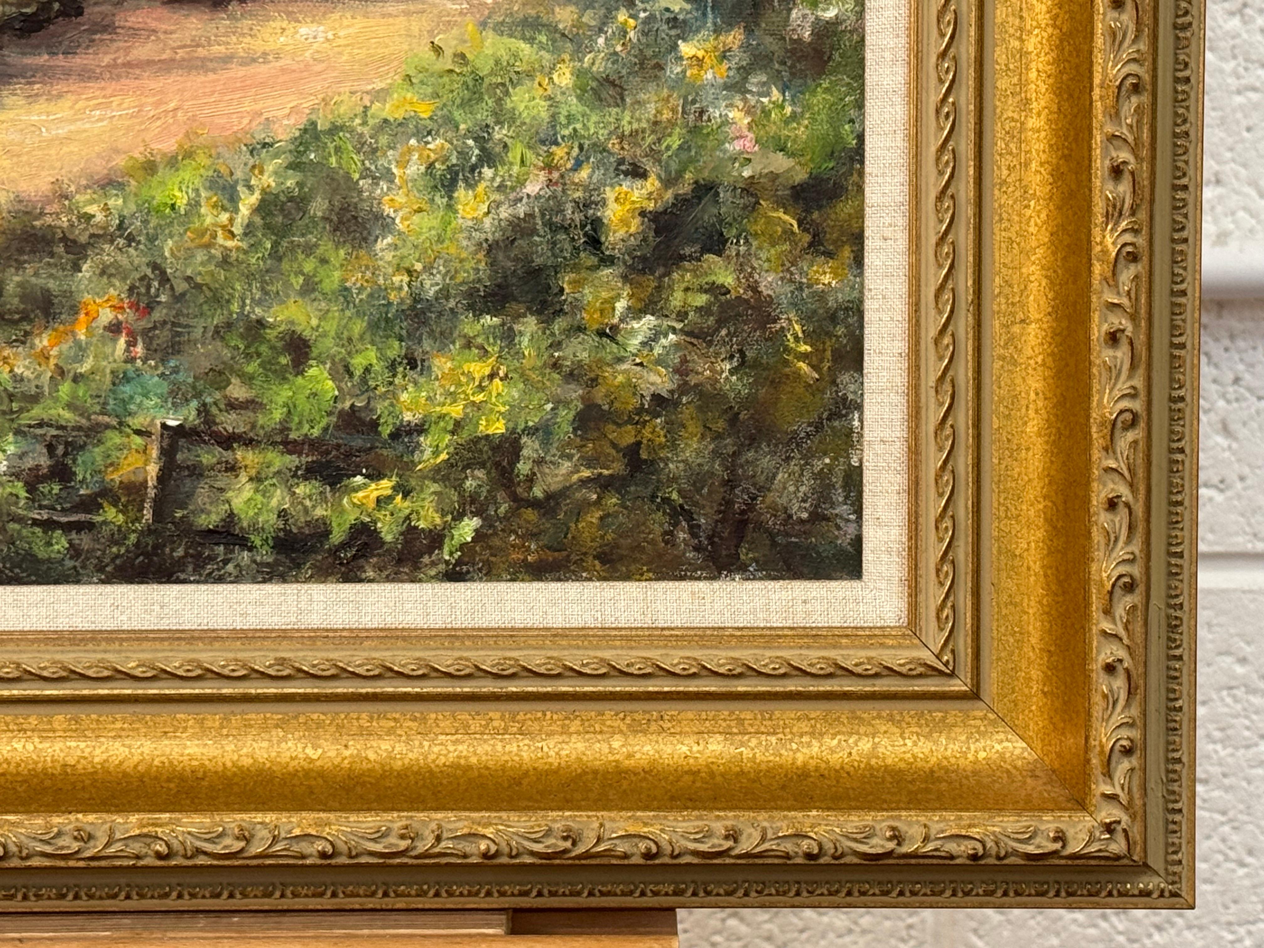 Madre & Child recogiendo flores silvestres en el campo de Irlanda por un artista irlandés 1