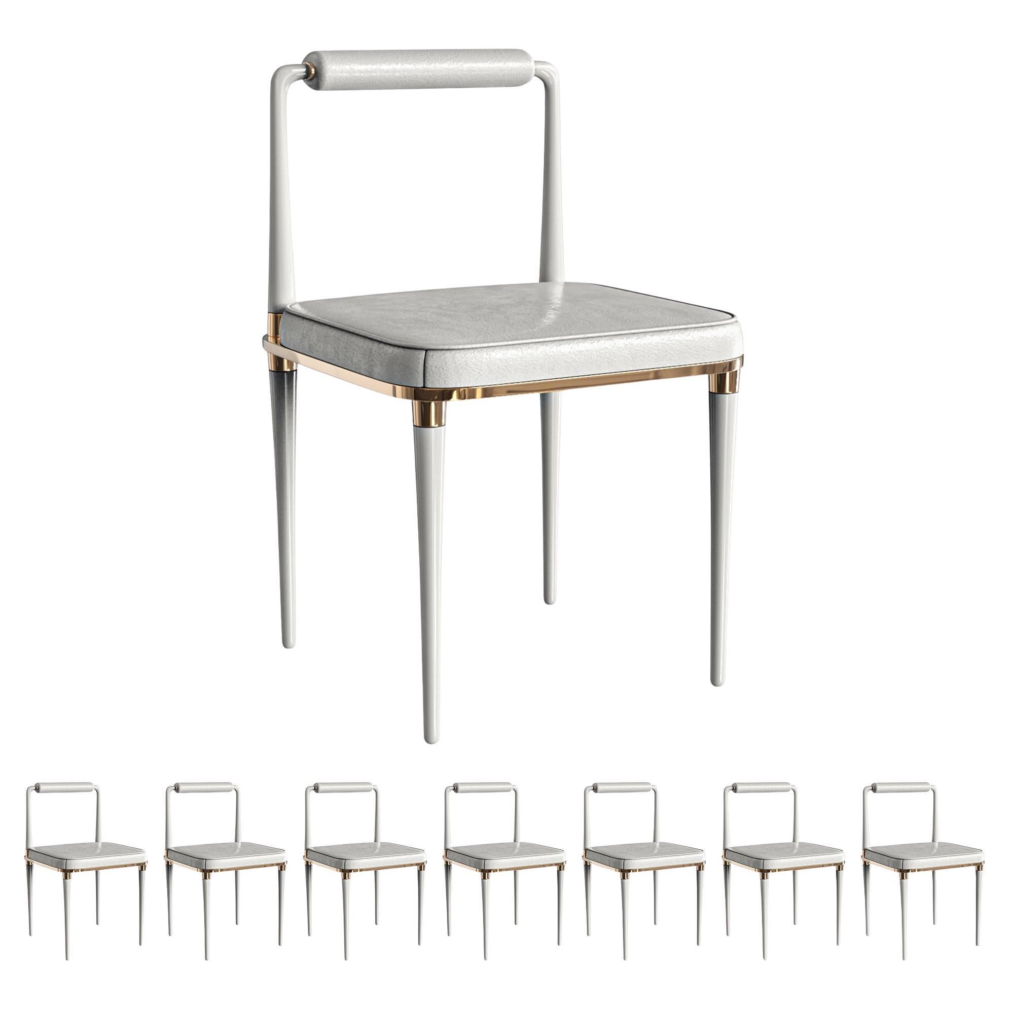 Sedia "Audrey", set di otto, acciaio inossidabile, dettagli in bronzo, Istanbul