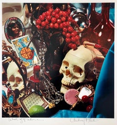 Used Pop Art Color Photograph Dye Transfer Print Audrey Flack Tarot Card, Skull Photo