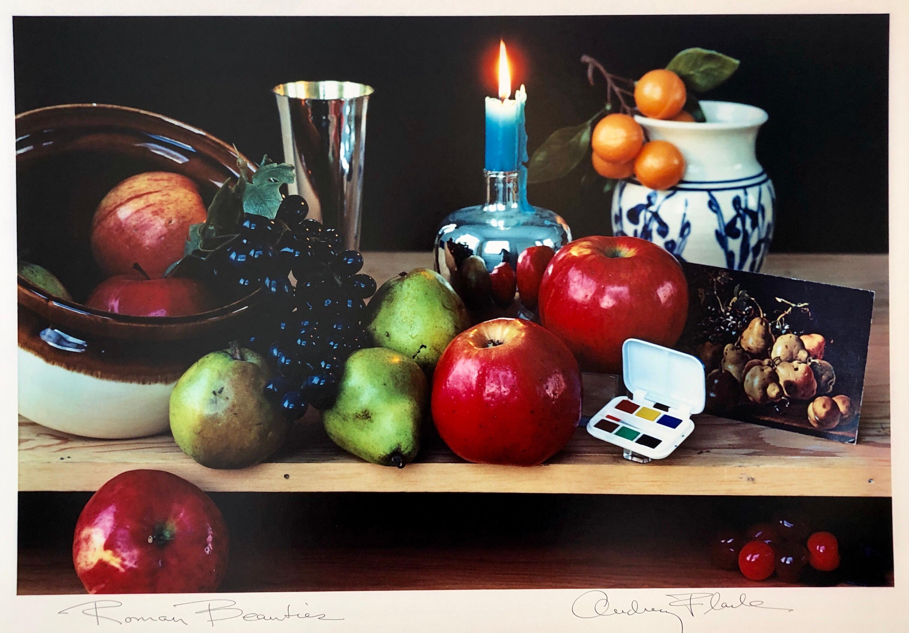 Hand signed and titled in ink by the artist from edition of 50 (plus proofs). Color Photo printed at CVI Lab by master printer Guy Stricherz. Published by Prestige Art Ltd. From the color saturated 1980's. "Roman Beauties" featuring apples, pears,
