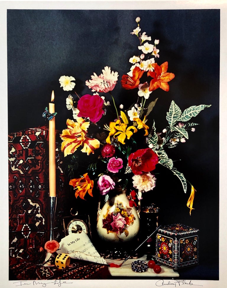 Hand signed and titled in ink by the artist from edition of 50 (plus proofs). Color Photo printed at CVI Lab by master printer Guy Stricherz. Published by Prestige Art Ltd. From the color saturated 1980's. "In My Life" featuring flowers, a lit