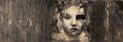 Huile texturée sur panneau « Chiaroscuro » représentant une femme, réalisme perturbé, monochromatique