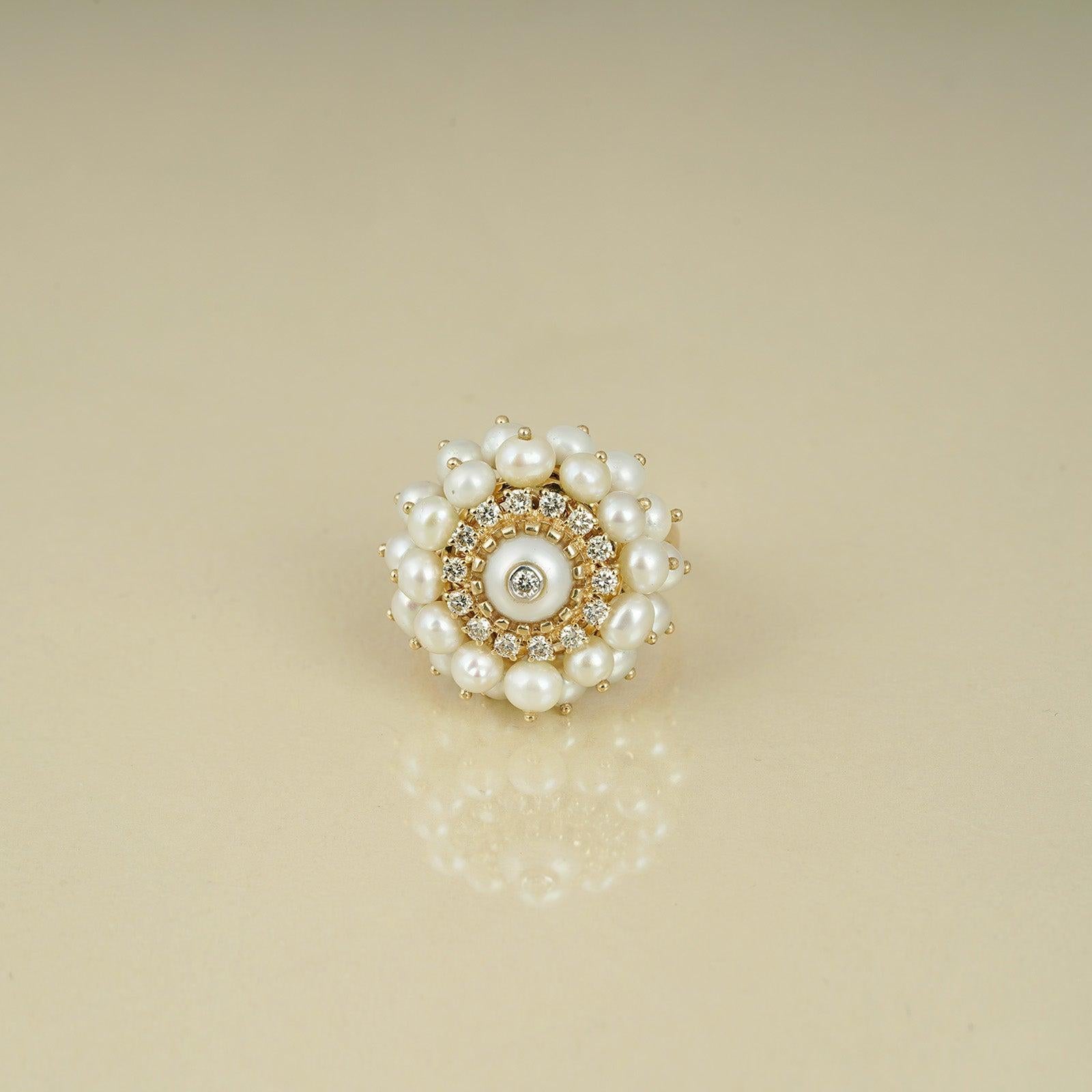 For Sale:  Moi Audrey Gold and Pearl Cluster Ring 3