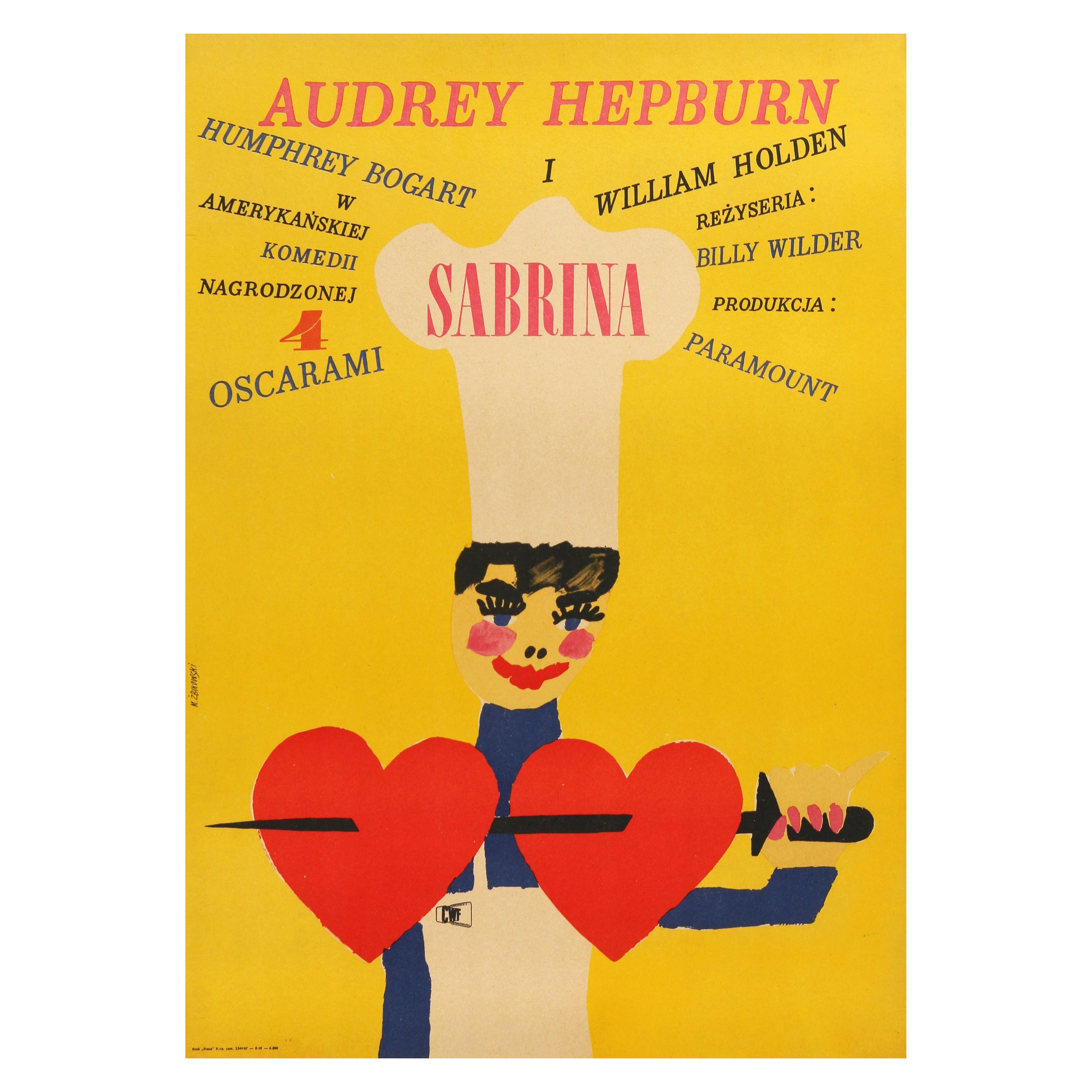 Audrey Hepburn 'Sabrina' Original Vintage Filmplakat, Polen, 1967 im Angebot