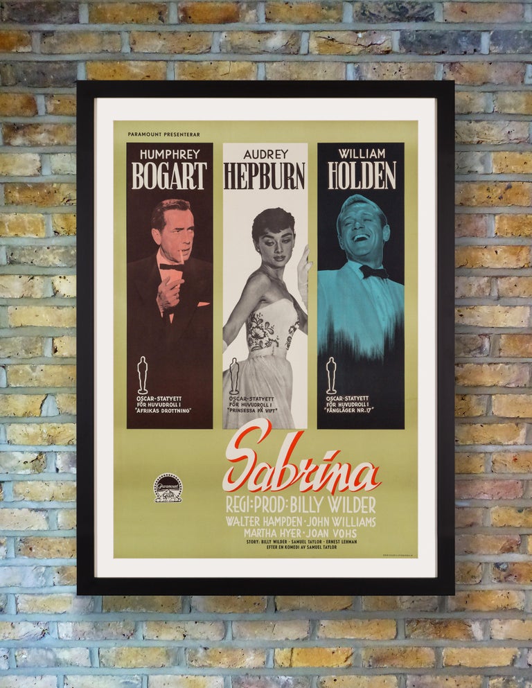 An extremely rare poster for the first Swedish release of the classic American romantic comedy 'Sabrina' in 1955. Undoubtedly one of the best poster designs for this title, we have never seen another copy of this poster come up for sale. Audrey