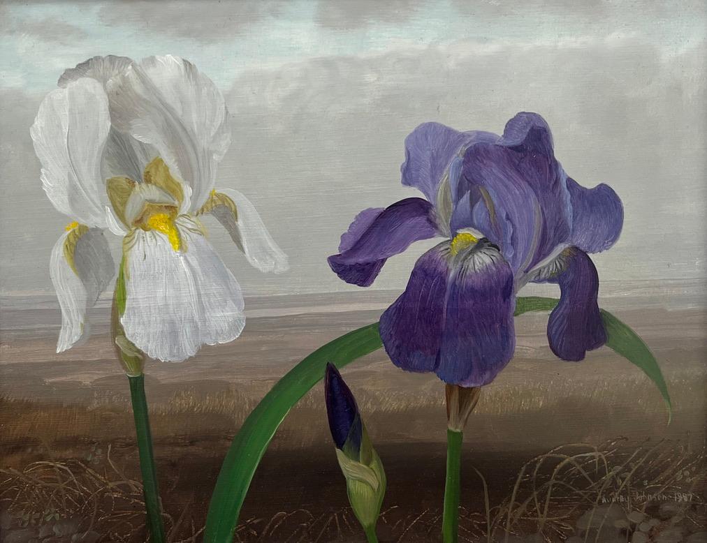 Audrey Johnson, Moderne britische Künstlerin, Stillleben mit Schwertlilien in Öl im Angebot 1