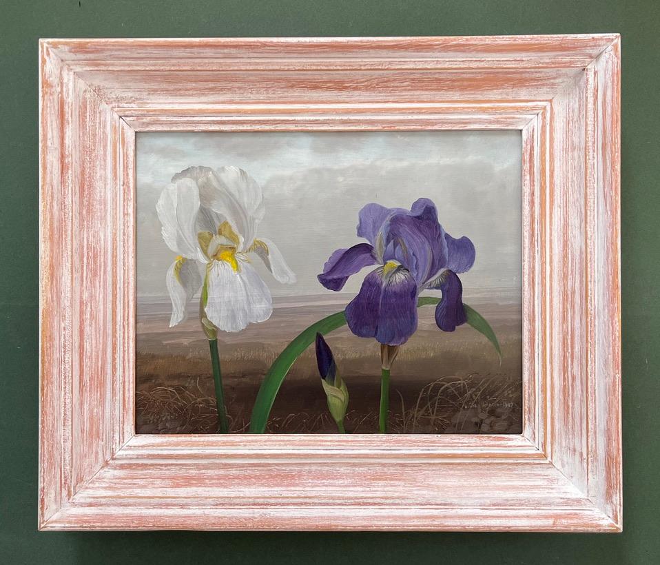 Audrey Johnson, Moderne britische Künstlerin, Stillleben mit Schwertlilien in Öl im Angebot 2