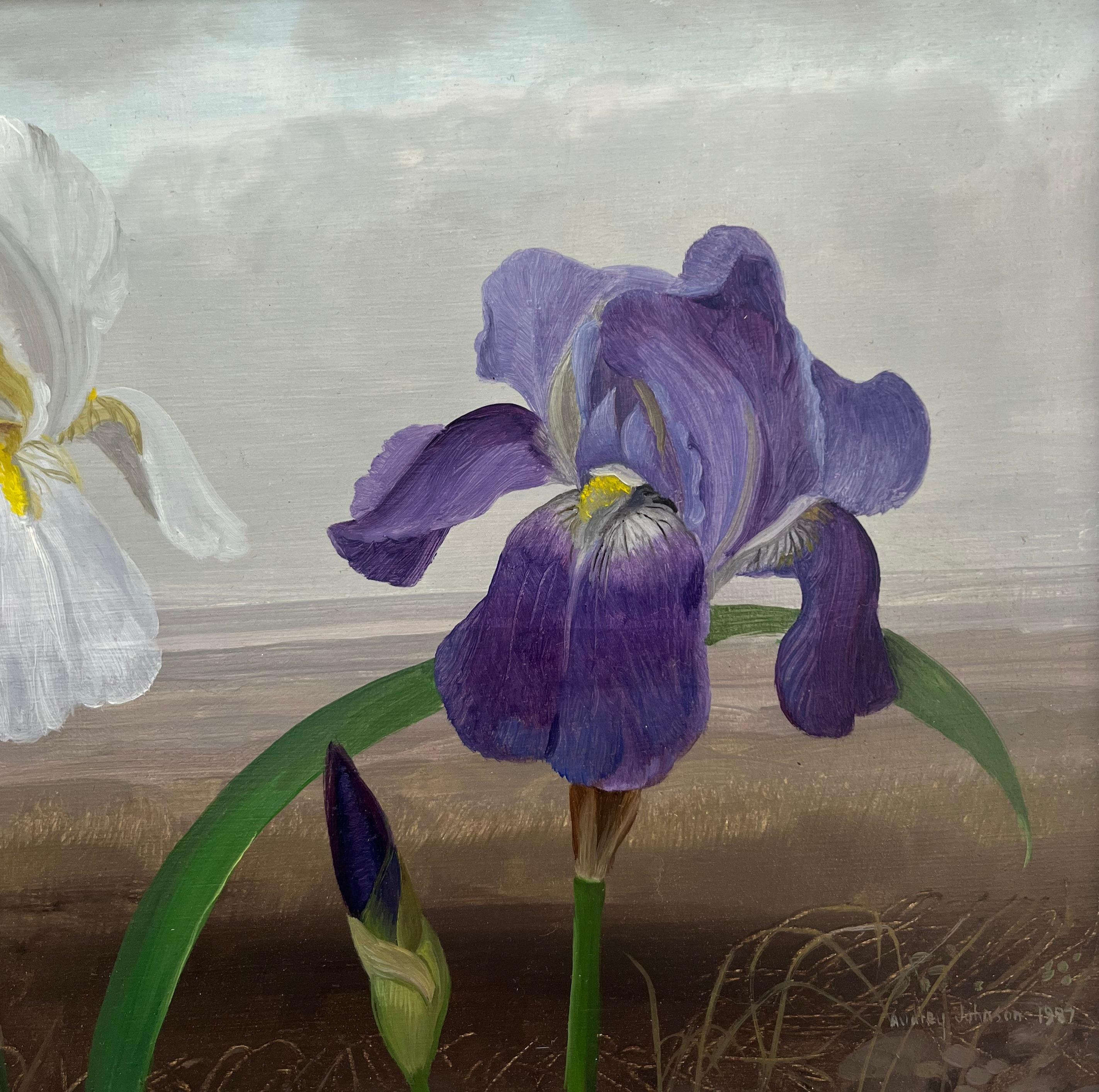 Audrey Johnson, Moderne britische Künstlerin, Stillleben mit Schwertlilien in Öl im Angebot 3