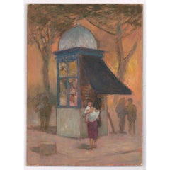 Audrey Lanceman (n.1931) - Siglo XX Óleo, Atardecer en el quiosco