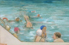 Audrey Lanceman (b.1931) - 20th Century Oil, The Swimming Pool