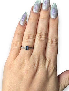 Audrey London Blue Topaz Ring, 10K White Gold with 0.50ct Emerald Cut Topaz