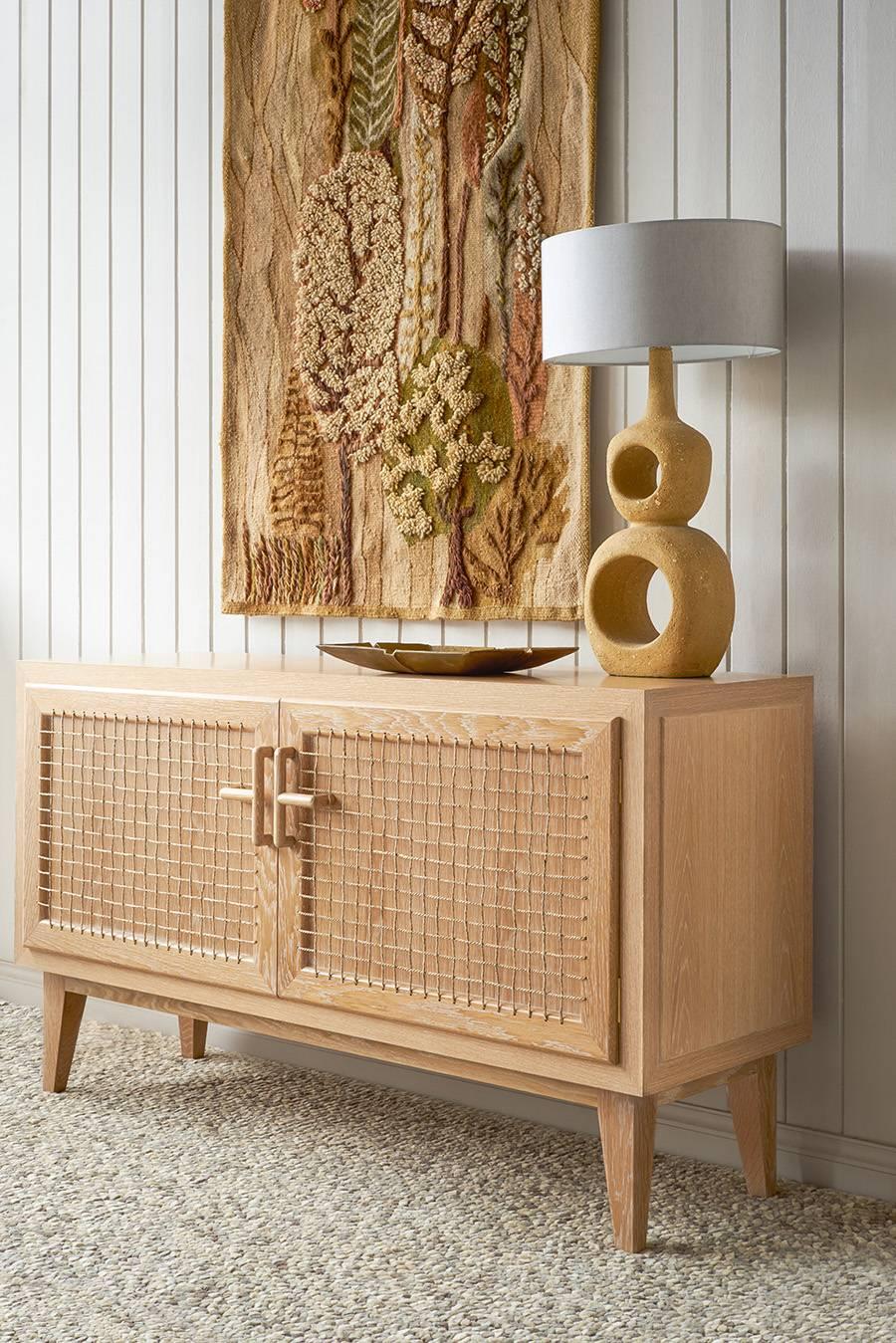 Mid-Century Modern Audrey Sideboard - Bespoke - Limed Oak with Seagrass Detail For Sale
