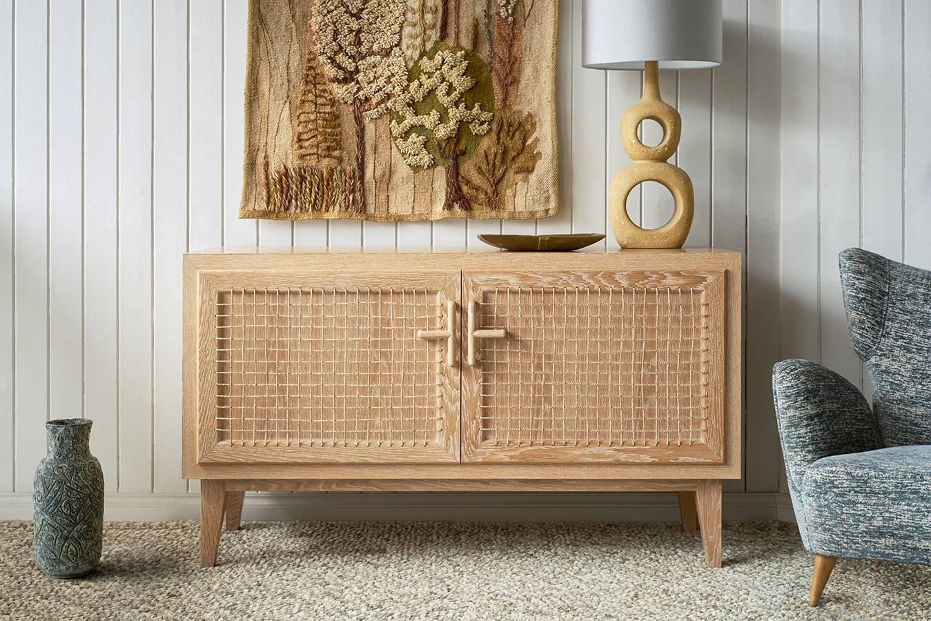 British Audrey Sideboard - Bespoke - Limed Oak with Seagrass Detail For Sale