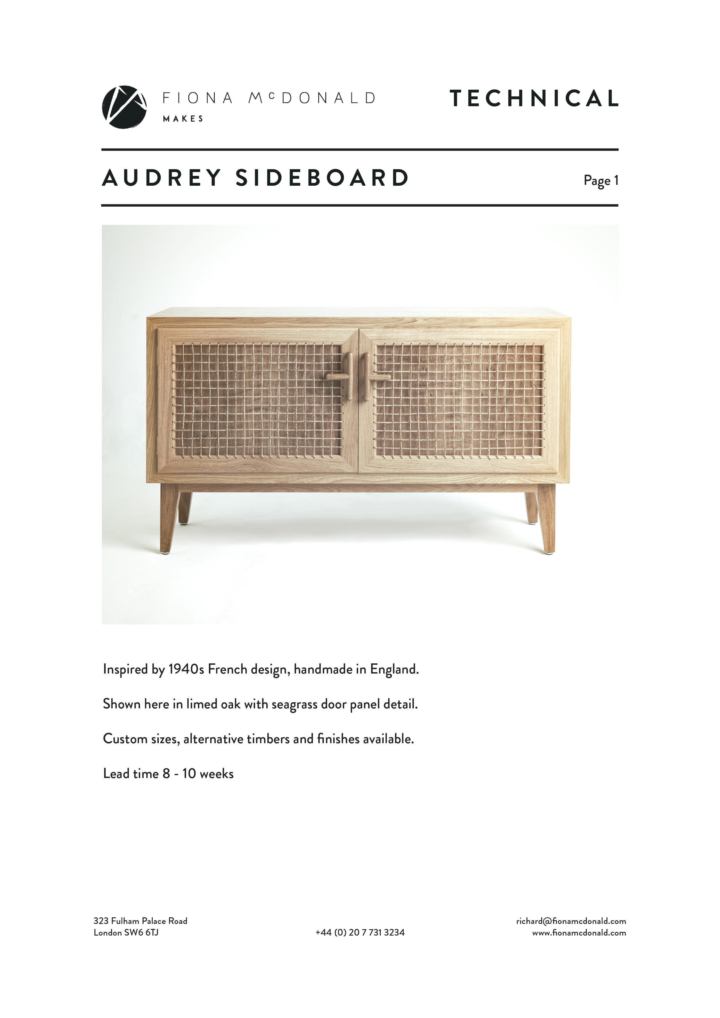 Audrey Sideboard - Bespoke - Limed Oak with Seagrass Detail In New Condition For Sale In London, GB