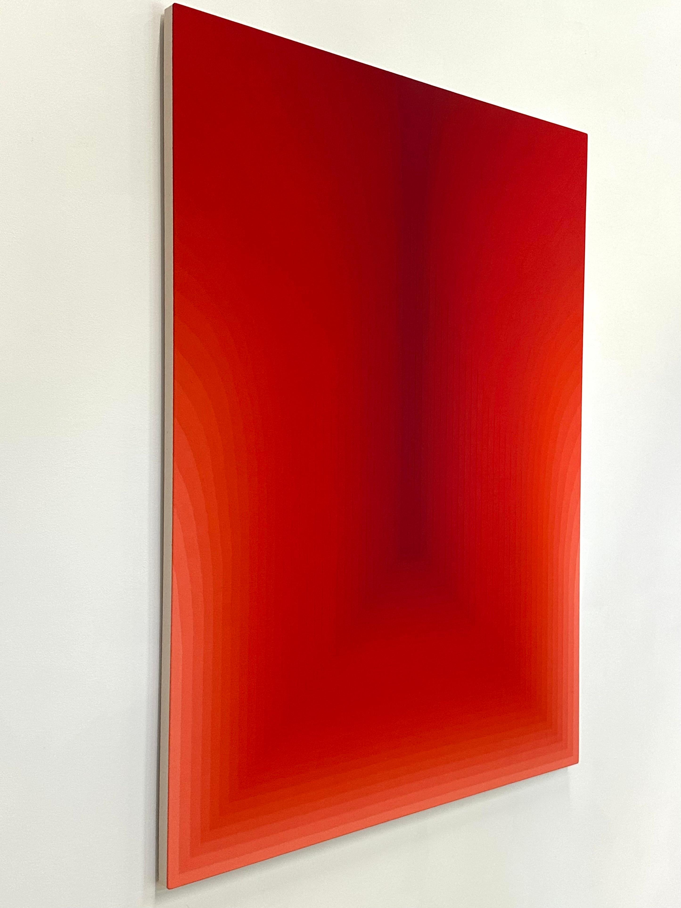 As If Four - Abstract Painting Gradient Curving Stripes Bright Coral Red, 2024 For Sale 9