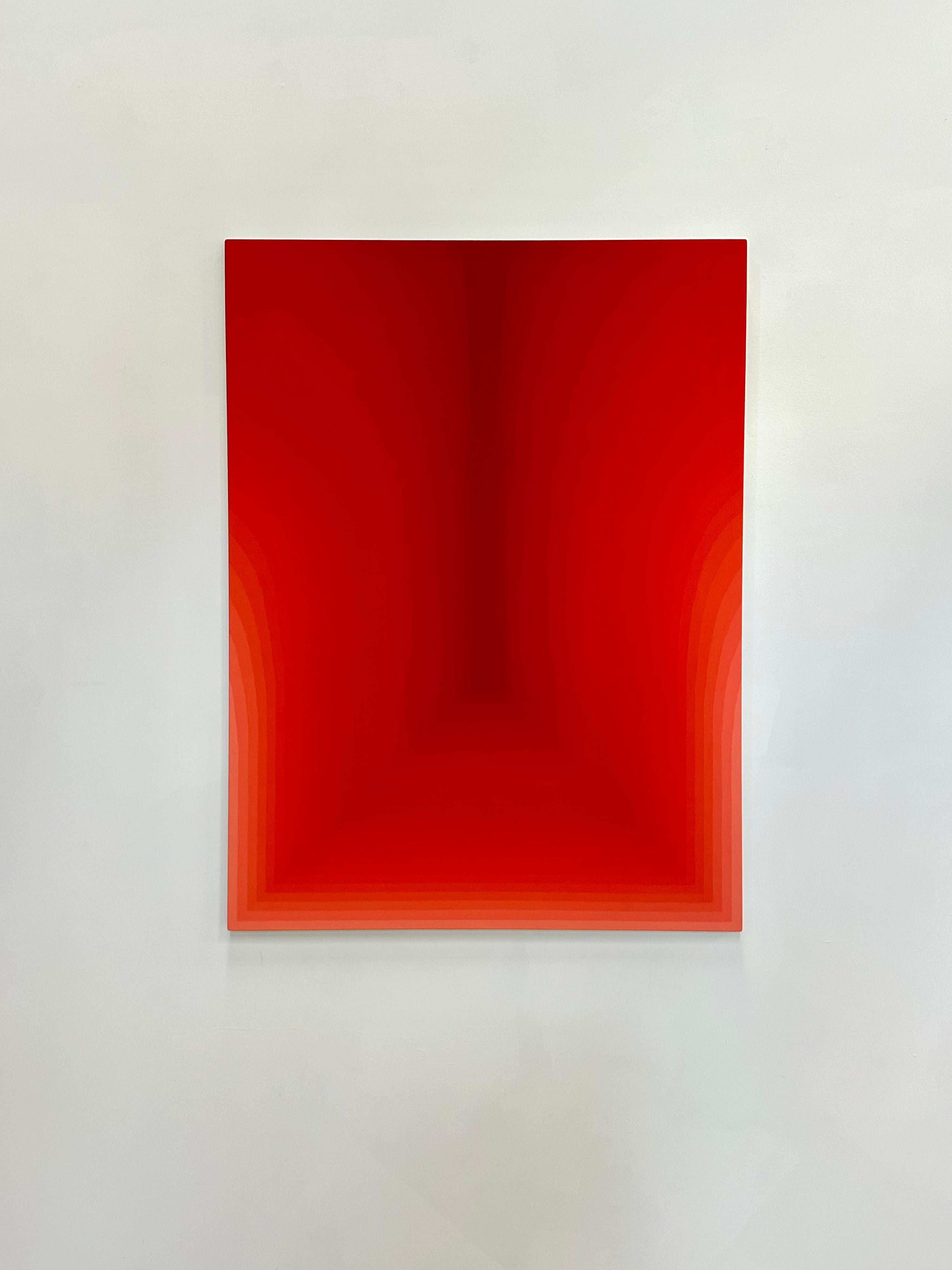 As If Four - Abstract Painting Gradient Curving Stripes Bright Coral Red, 2024 For Sale 1