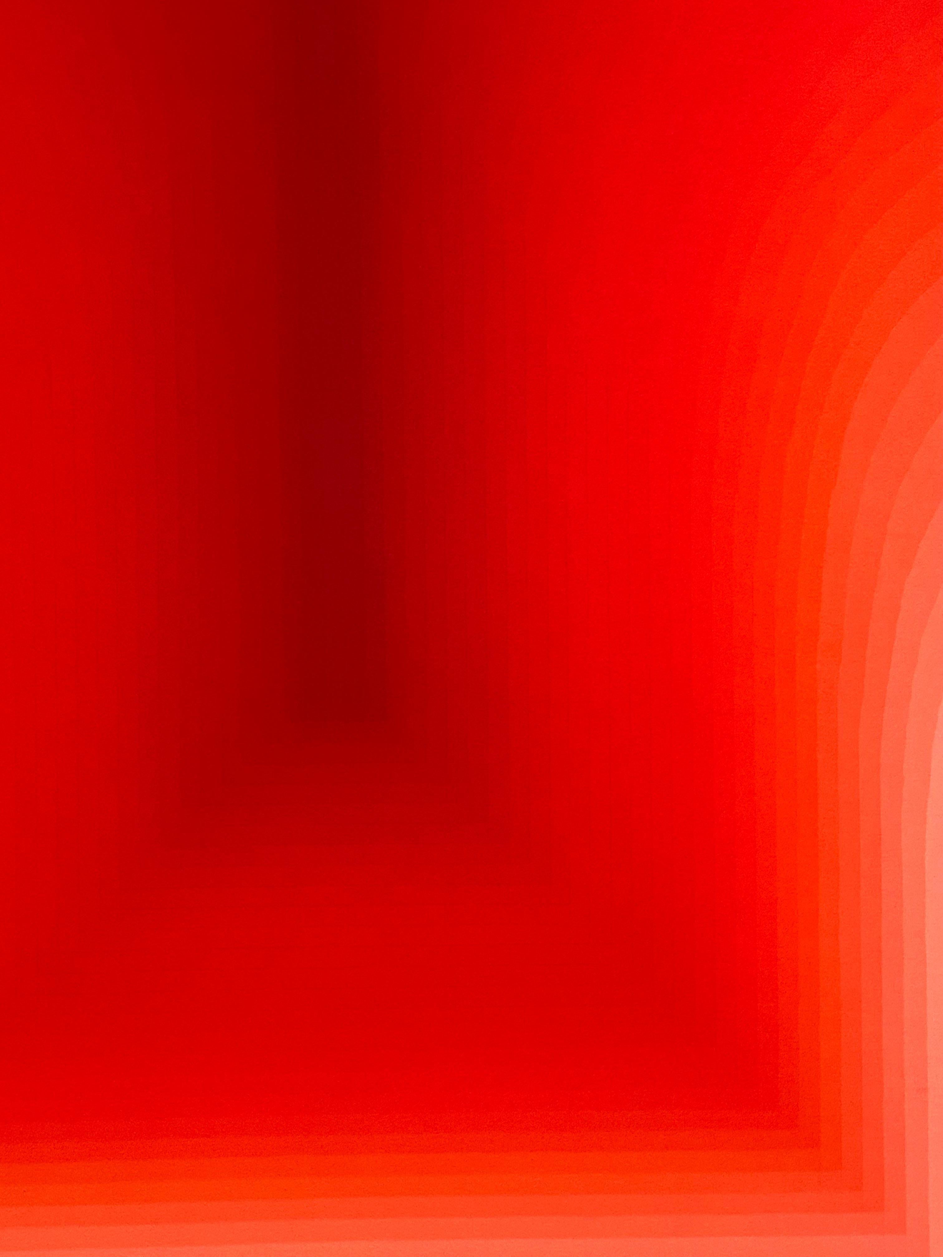 As If Four - Abstract Painting Gradient Curving Stripes Bright Coral Red, 2024 For Sale 7