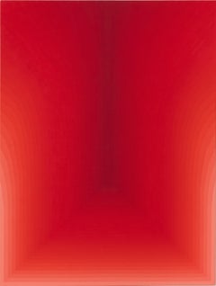 As If Four - Abstract Painting Gradient Curving Stripes Bright Coral Red, 2024