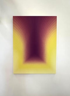 As If Two - Abstract Painting Gradient Curving Stripes Purple Lemon Yellow, 2024