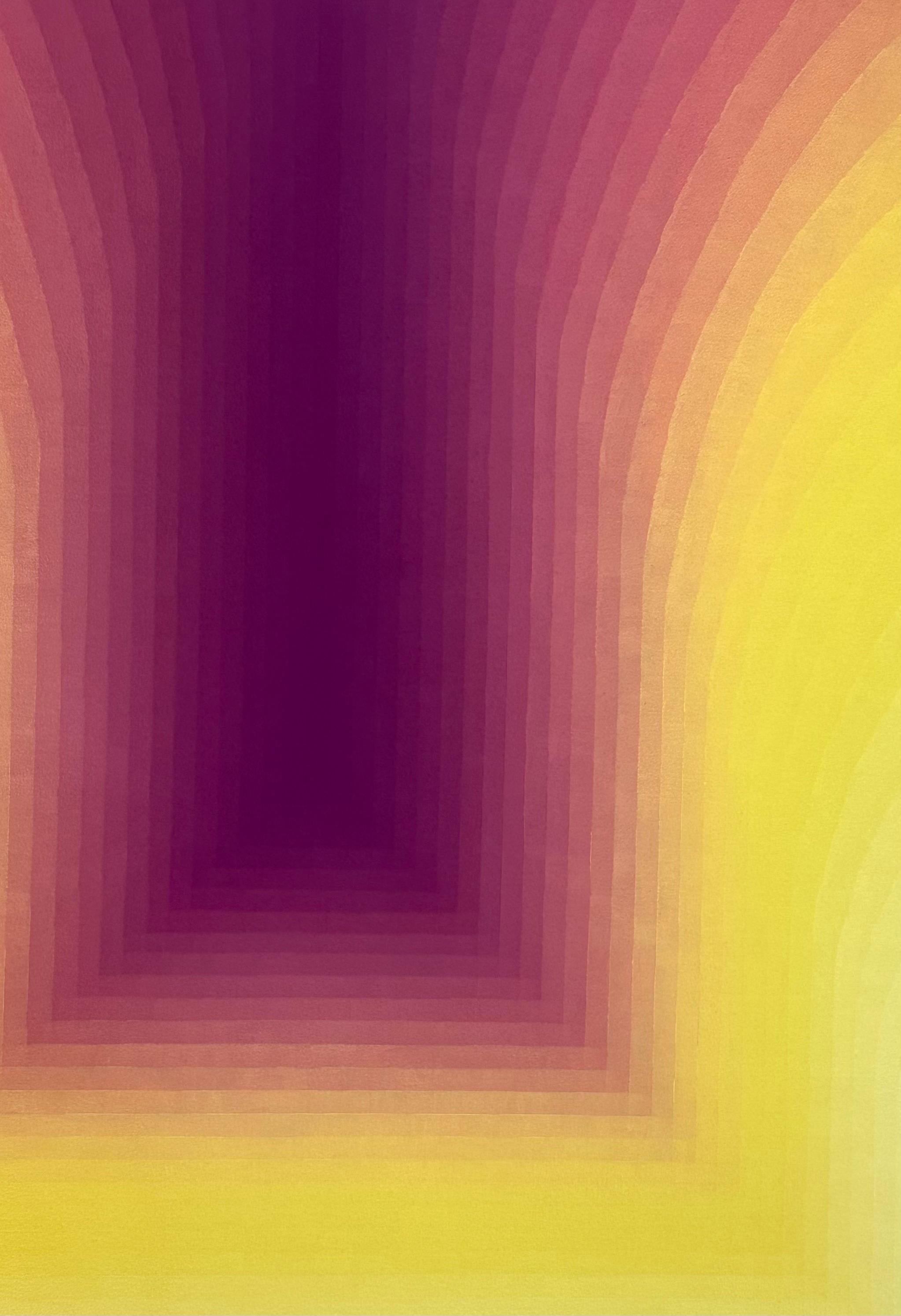 As If Two - Abstract Painting Gradient Curving Stripes Purple Yellow, 2024 For Sale 7