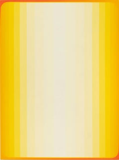By Fire, Vertical Abstract Painting, Stripes, Golden Yellow, Orange, Ivory White