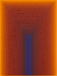 Coast to Coast, Abstract Painting with Stripes in Dark Orange Bright Violet Blue