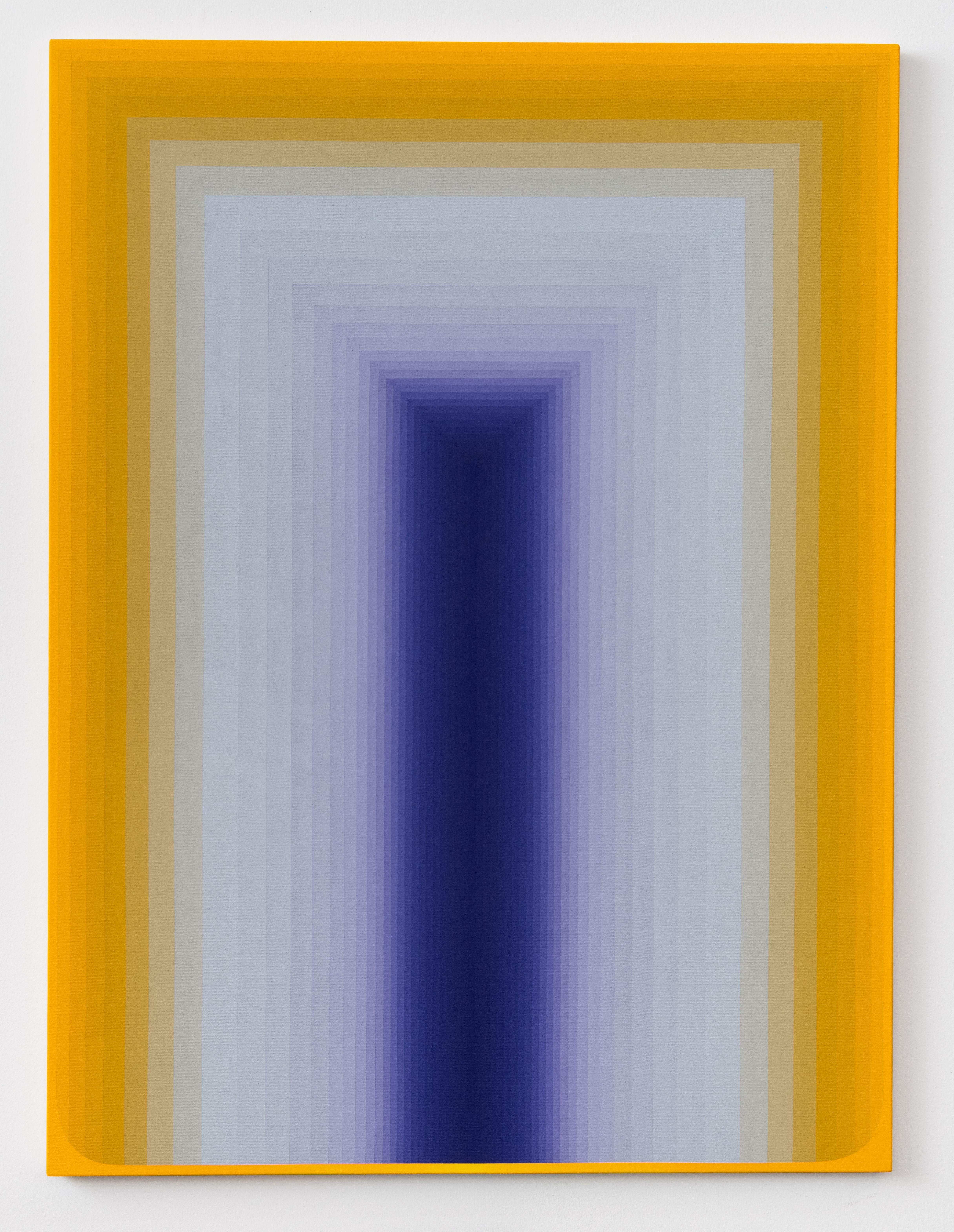 Abstract Painting de Audrey Stone - Coast to Coast Seven - Golden Yellow Dark Violet Purple Blue Gray Stripes, 2022