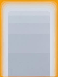 Coast To Coast Two, Abstract Painting, Stripes in Shades of Gray, Orange, White
