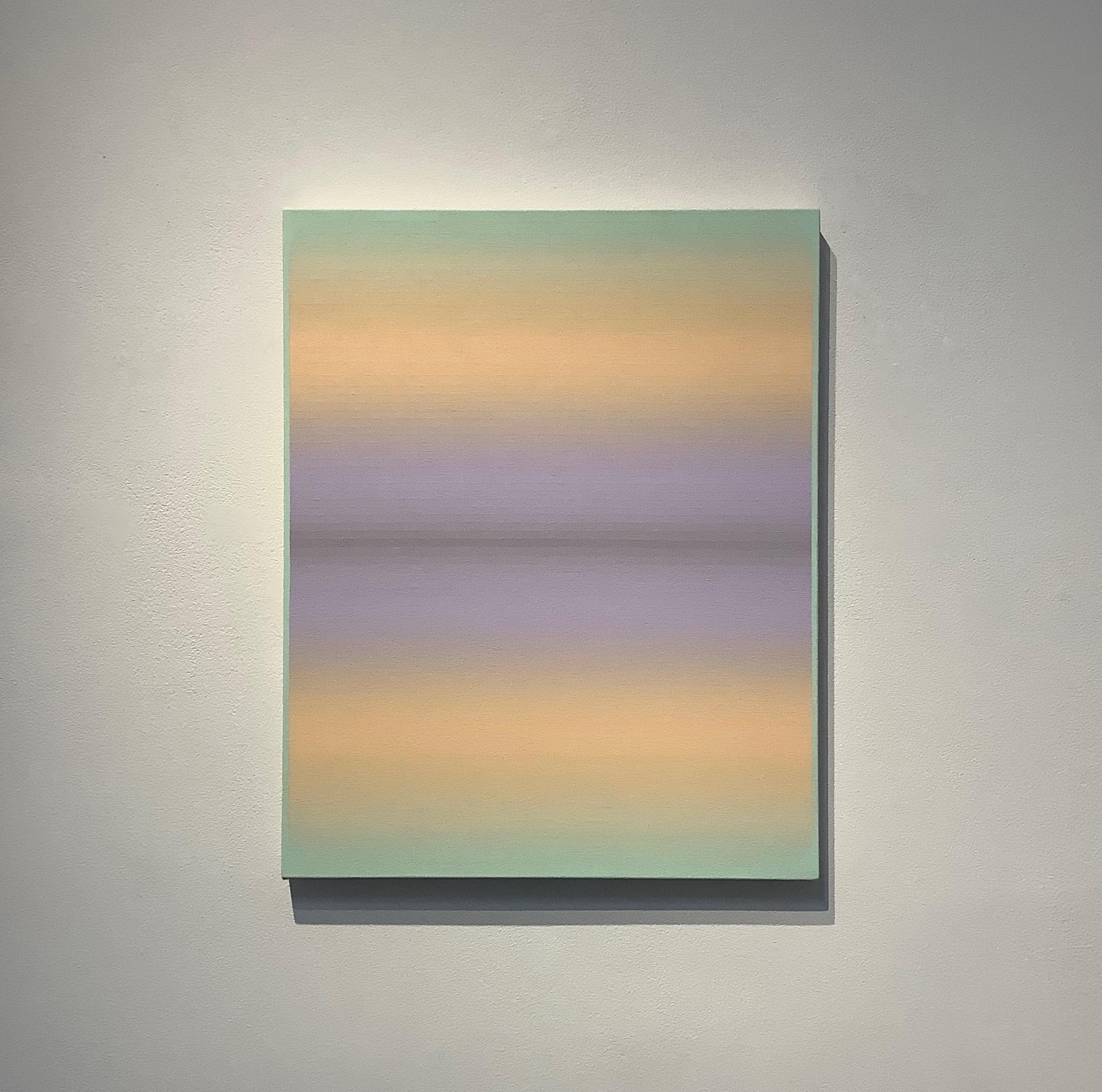 Light Hold, Pale Lilac, Peach, Pastel Mint Color Gradient Stripes - Contemporary Painting by Audrey Stone