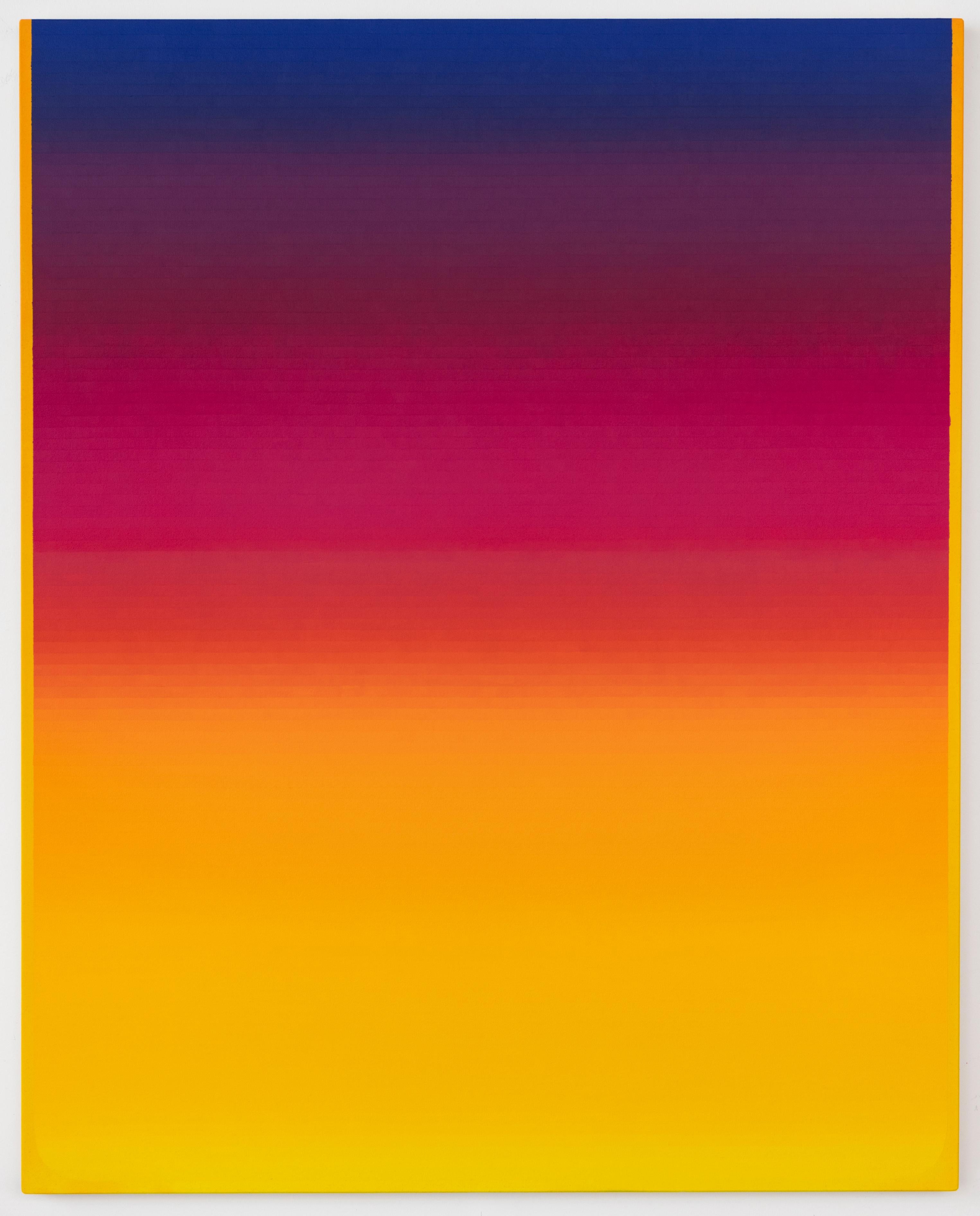 Audrey Stone Abstract Painting - Rome Five, Hot Pink, Navy Cobalt Blue, Orange, Golden Yellow Gradient Stripes