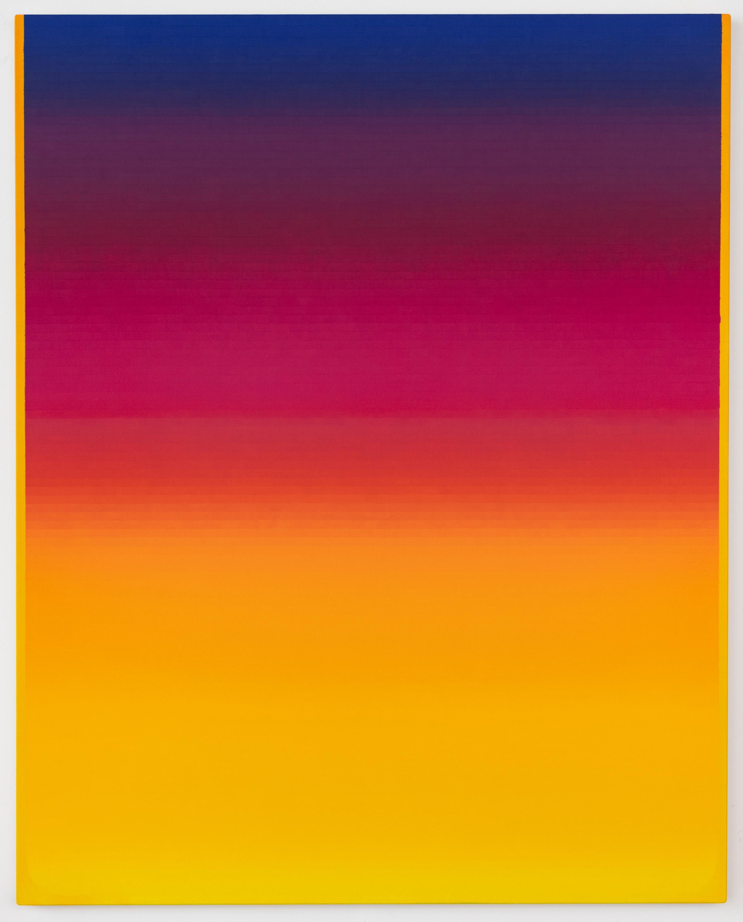 Abstract Painting Audrey Stone - Rayures dégradées Rome Five, Hot Pink, Navy Cobalt Blue, Orange, Golden Yellow
