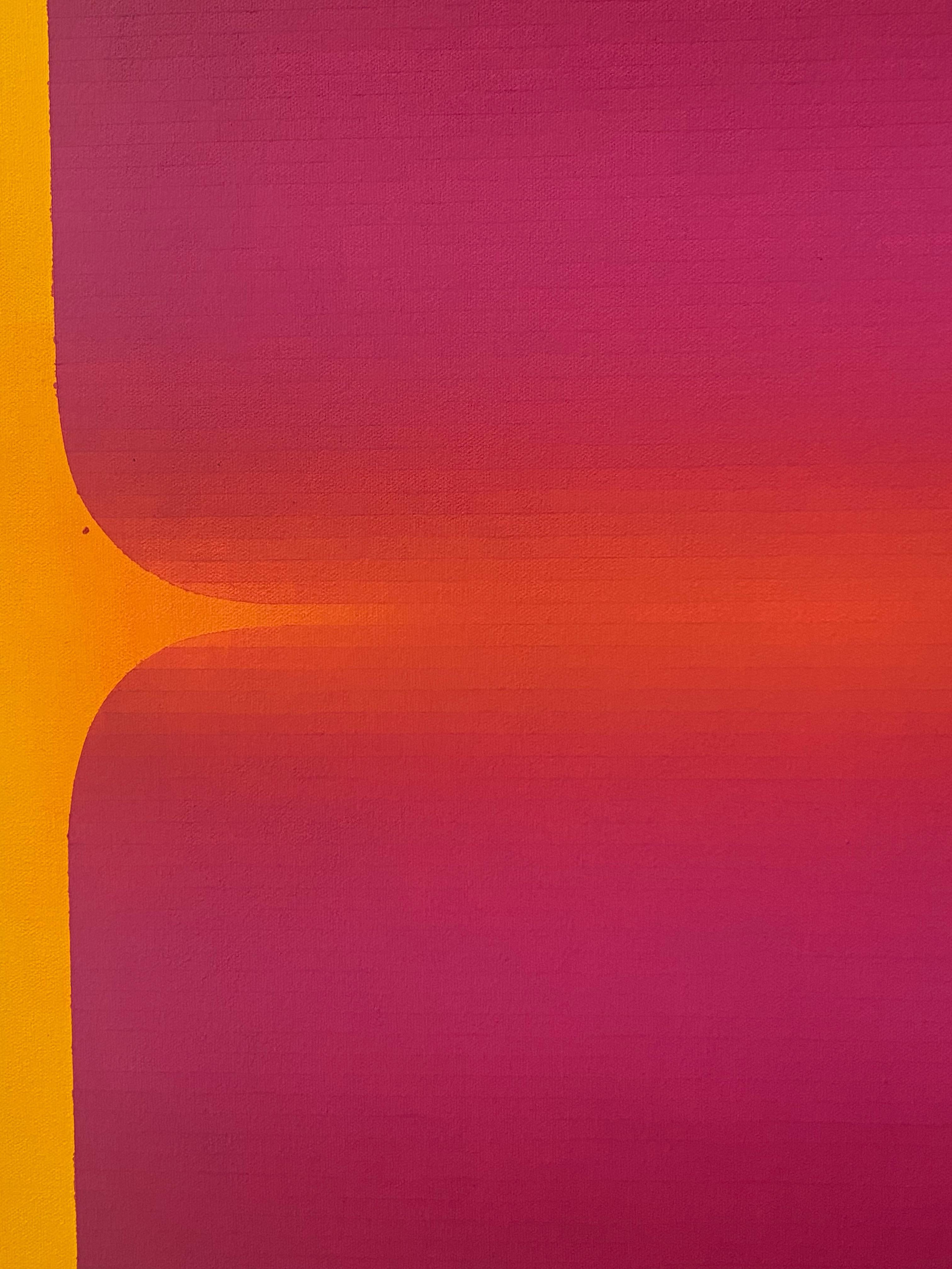 Rome Sieben, Goldgelb, Marineblau, Indigo, Heißrosa, Orange Farbverlaufstreifen (Rot), Abstract Painting, von Audrey Stone