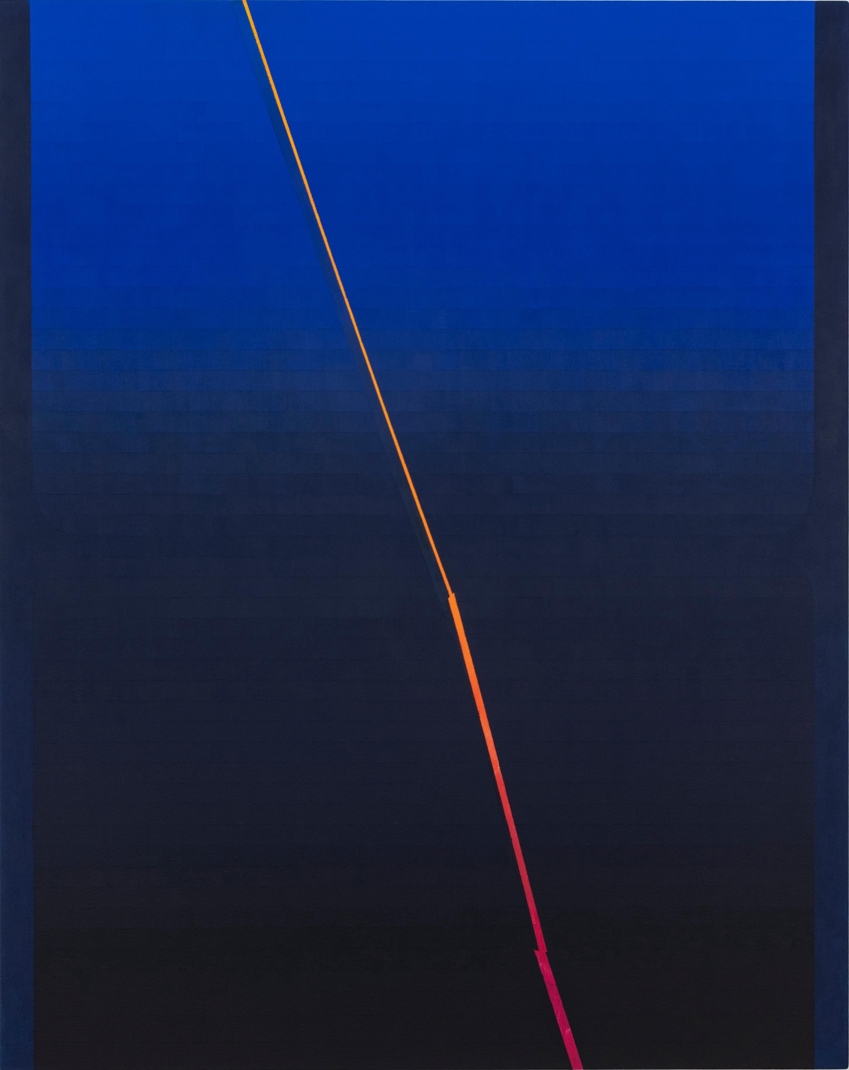 Audrey Stone Abstract Painting - Rome Six, Dark Cobalt, Navy Midnight Blue, Orange, Bright Fuchsia Pink Gradient