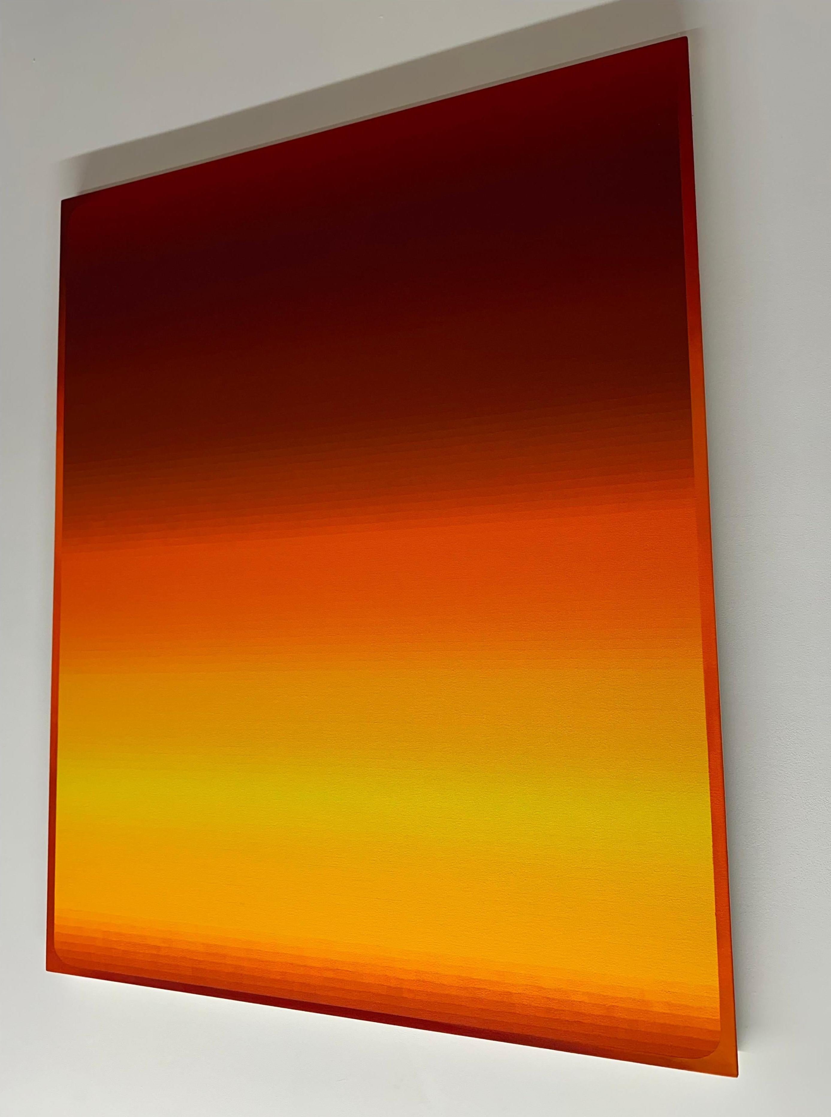 Roma Tres, Naranja Mandarina, Borgoña Rojo Granate Amarillo Dorado Rayas Gradiente - Painting Contemporáneo de Audrey Stone