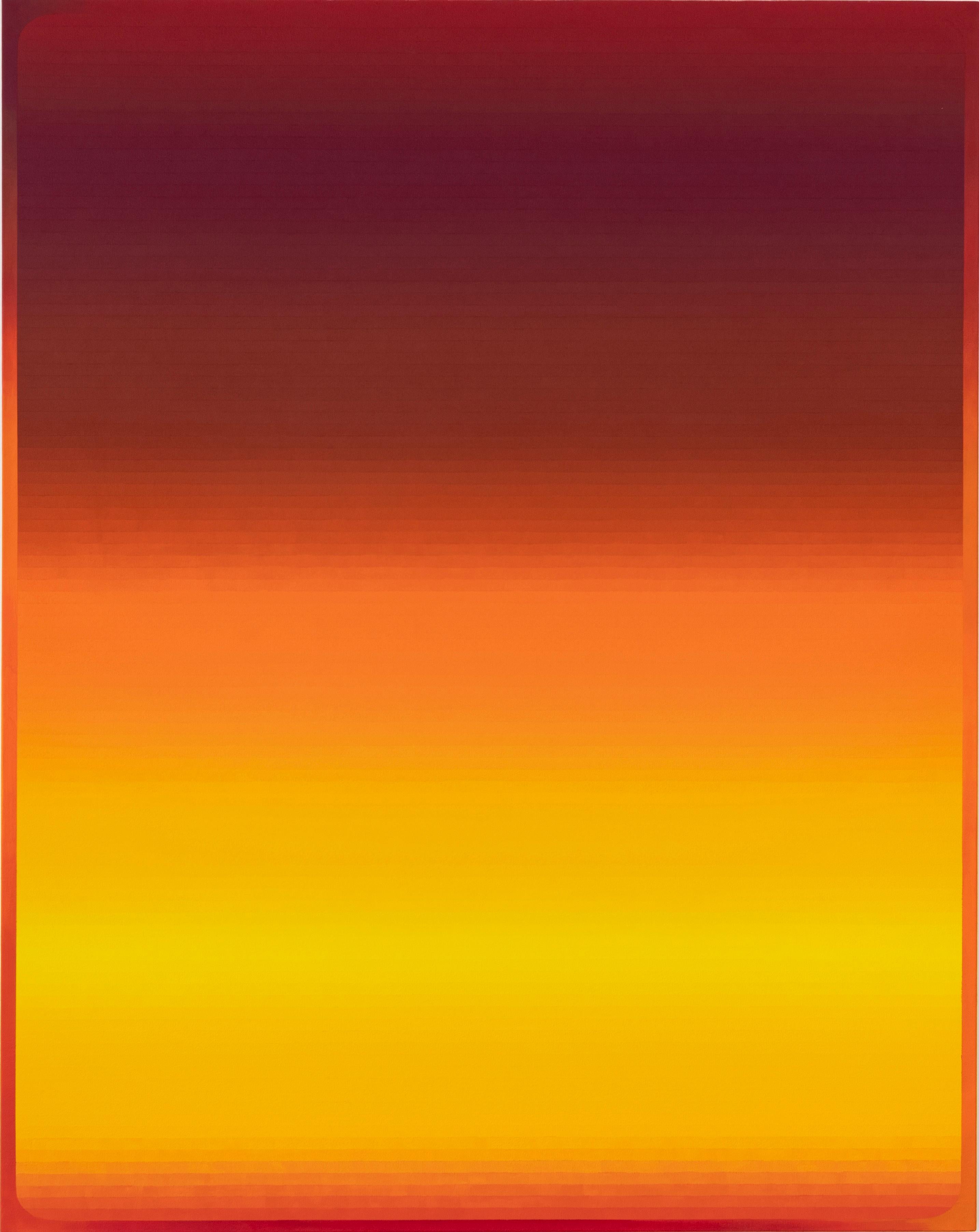 Abstract Painting de Audrey Stone - Roma Tres, Naranja Mandarina, Borgoña Rojo Granate Amarillo Dorado Rayas Gradiente