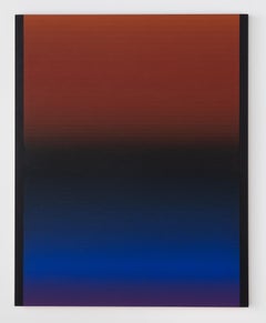 Rom zwei, Marineblau, Schwarz, scharlachrotes, abstraktes Gemälde mit Streifenmuster