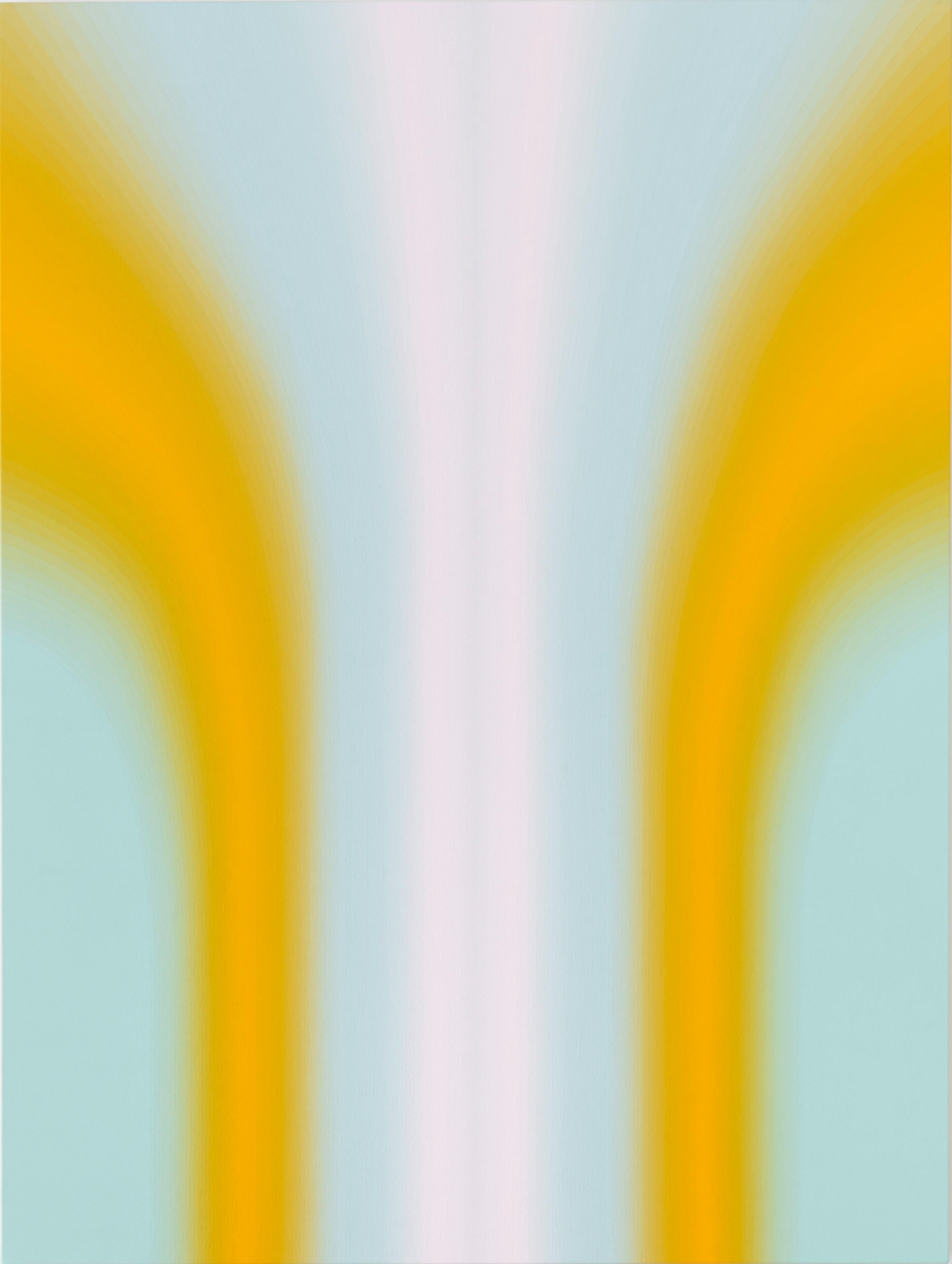 Audrey Stone Abstract Painting - Shadow Valley Six, Light Yellow Orange, Mint Blue, White Gradient Curving Shape